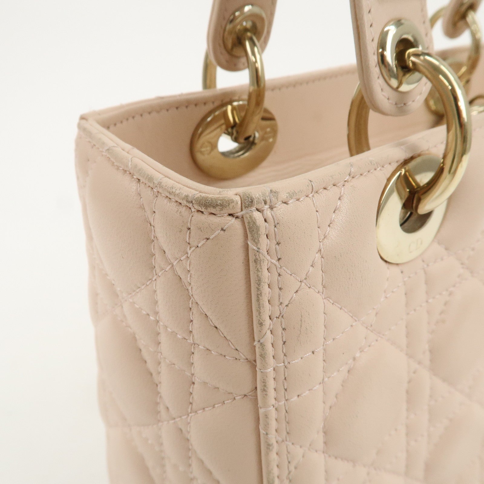 Christian Dior Cannage Leather 2Way Bag Shoulder Bag Pink Beige Used