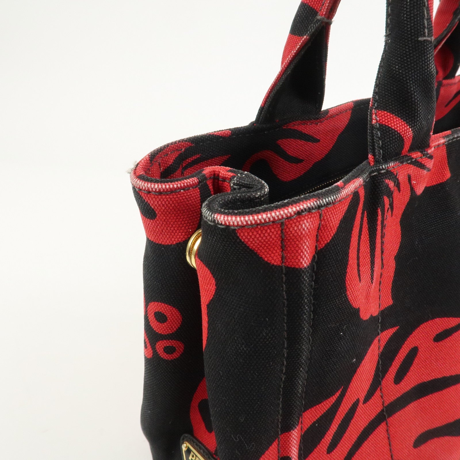 PRADA Canapa Mini 2Way Bag Tote Bag Black Red BN2439G