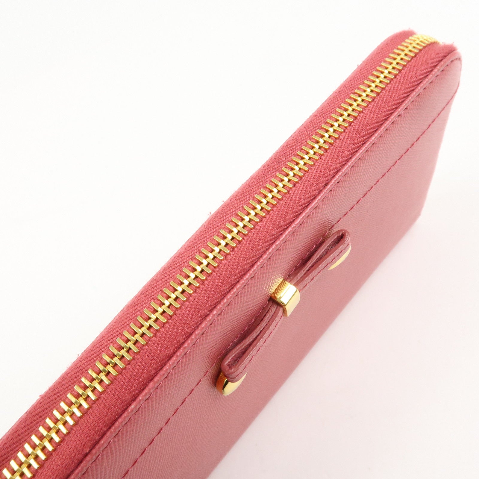 PRADA Logo Saffiano Leather Zippy Long Wallet Pink 1M0506