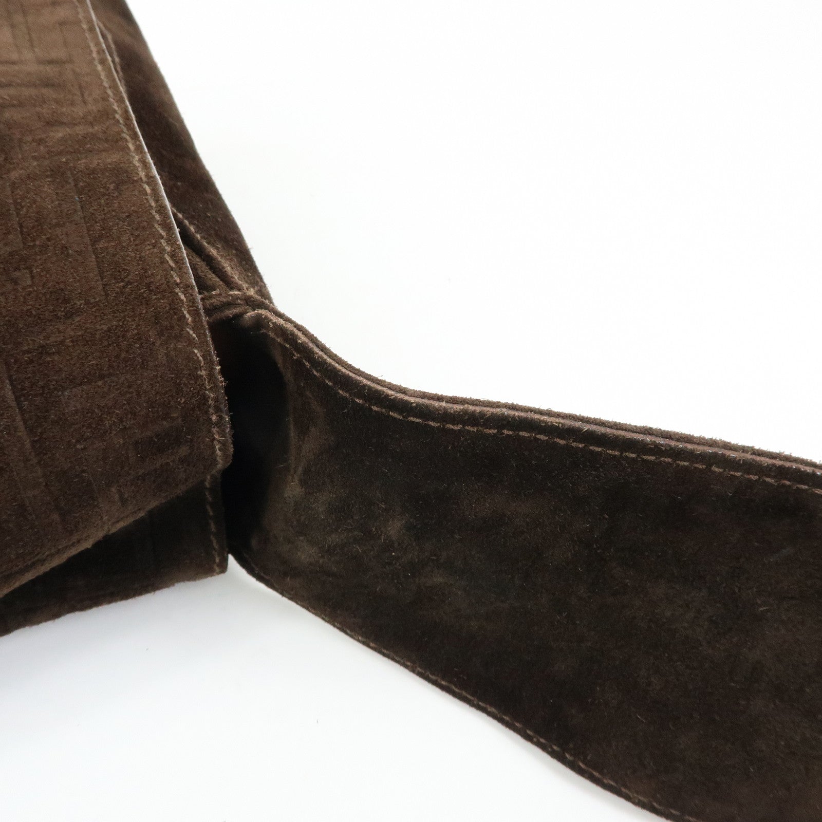 FENDI Zucca Suede Flap Shoulder Bag Crossbody Bag Brown