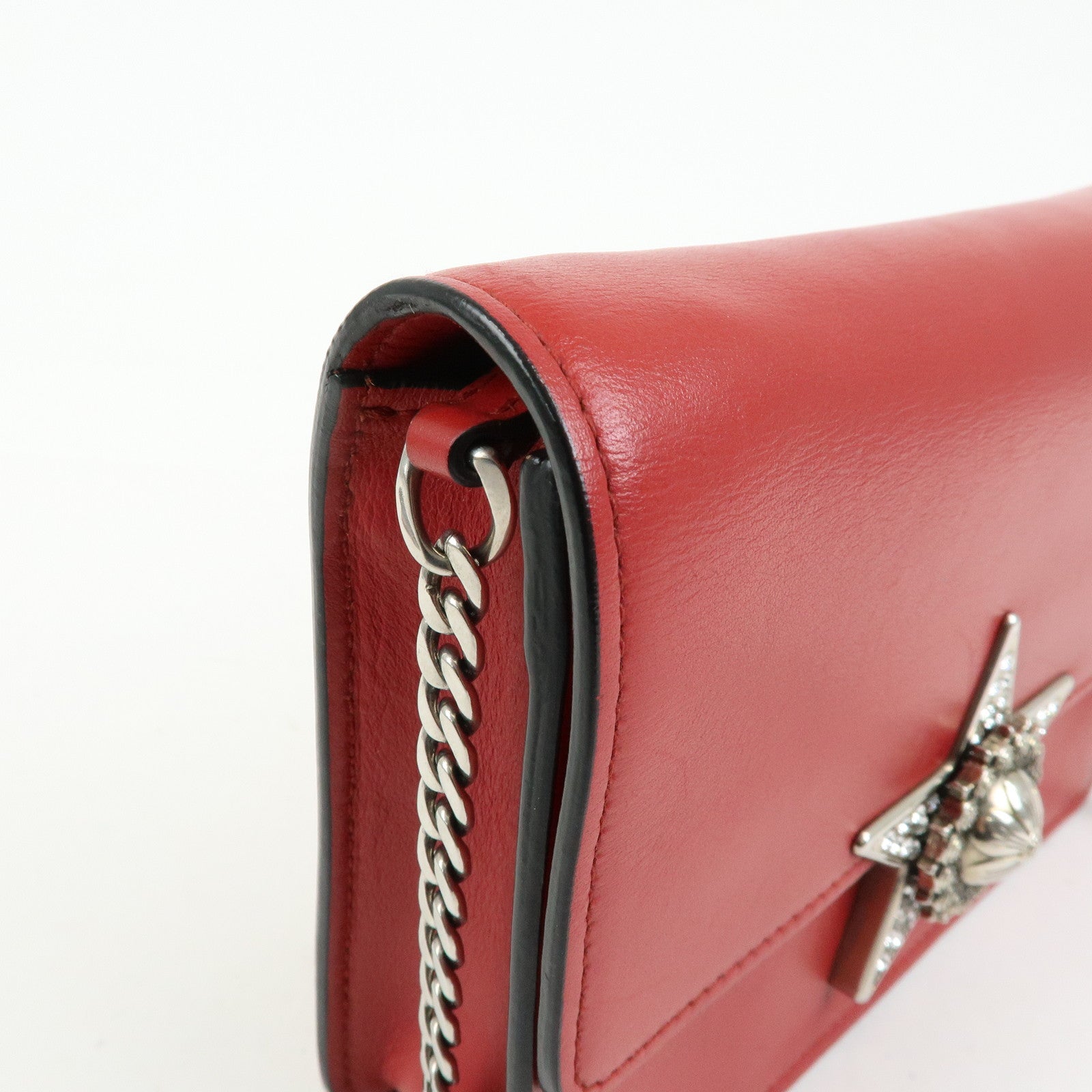 MIU MIU Leather Star Chain Shoulder Bag Crossbody Bag Red