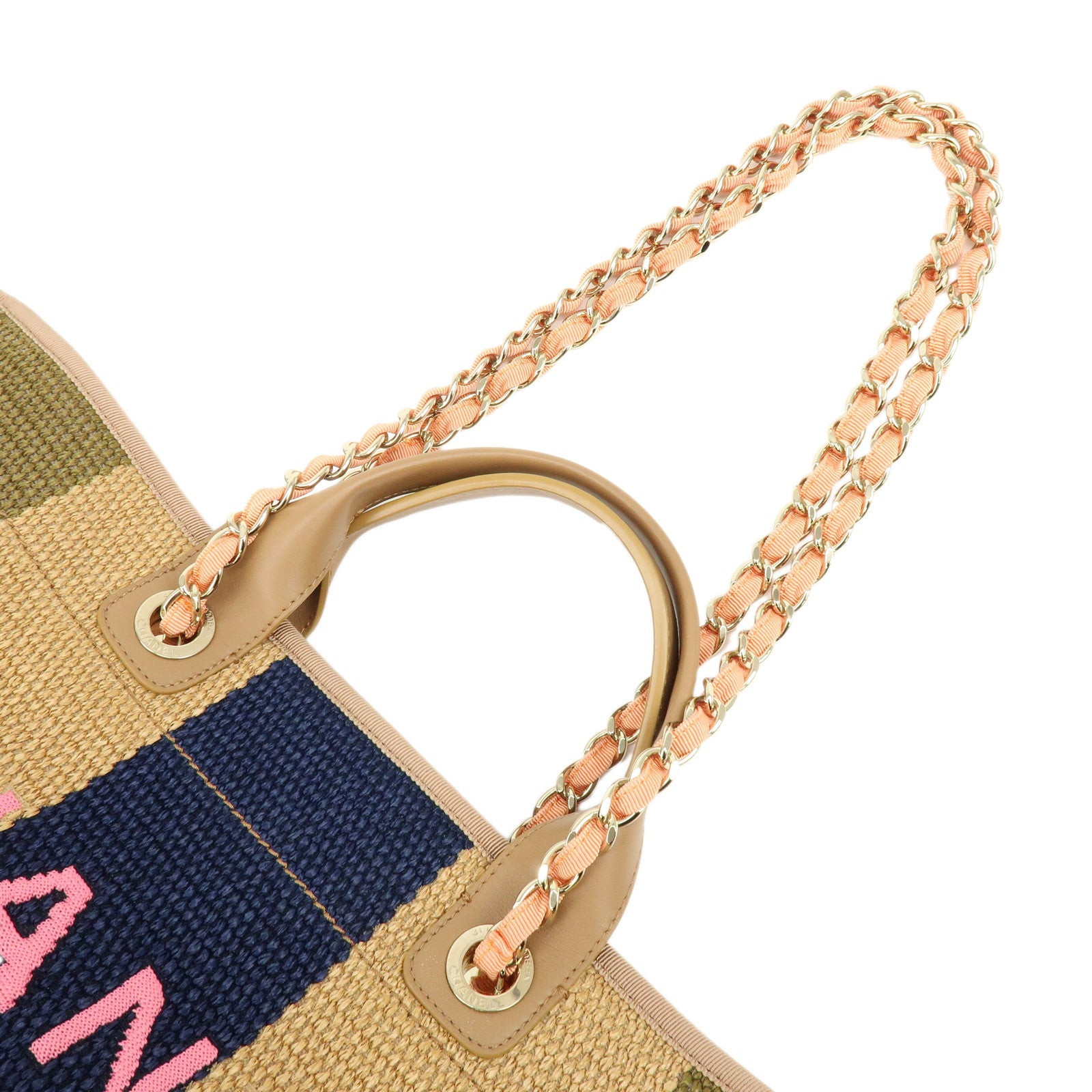 CHANEL Deauville Raffia Leather 2Way Tote Bag Shoulder Bag Beige