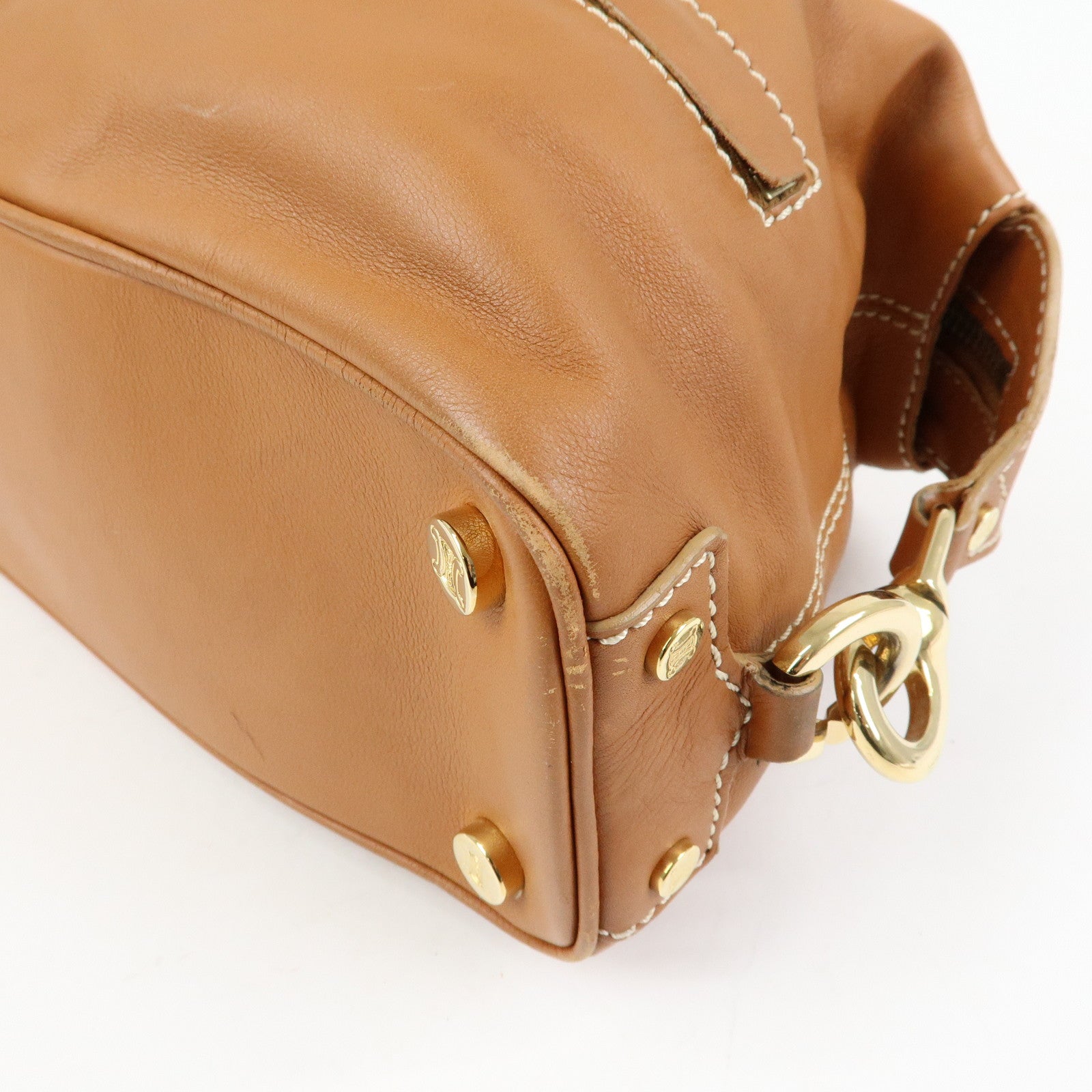 CELINE Leather Hand Bag Shoulder Bag Camel