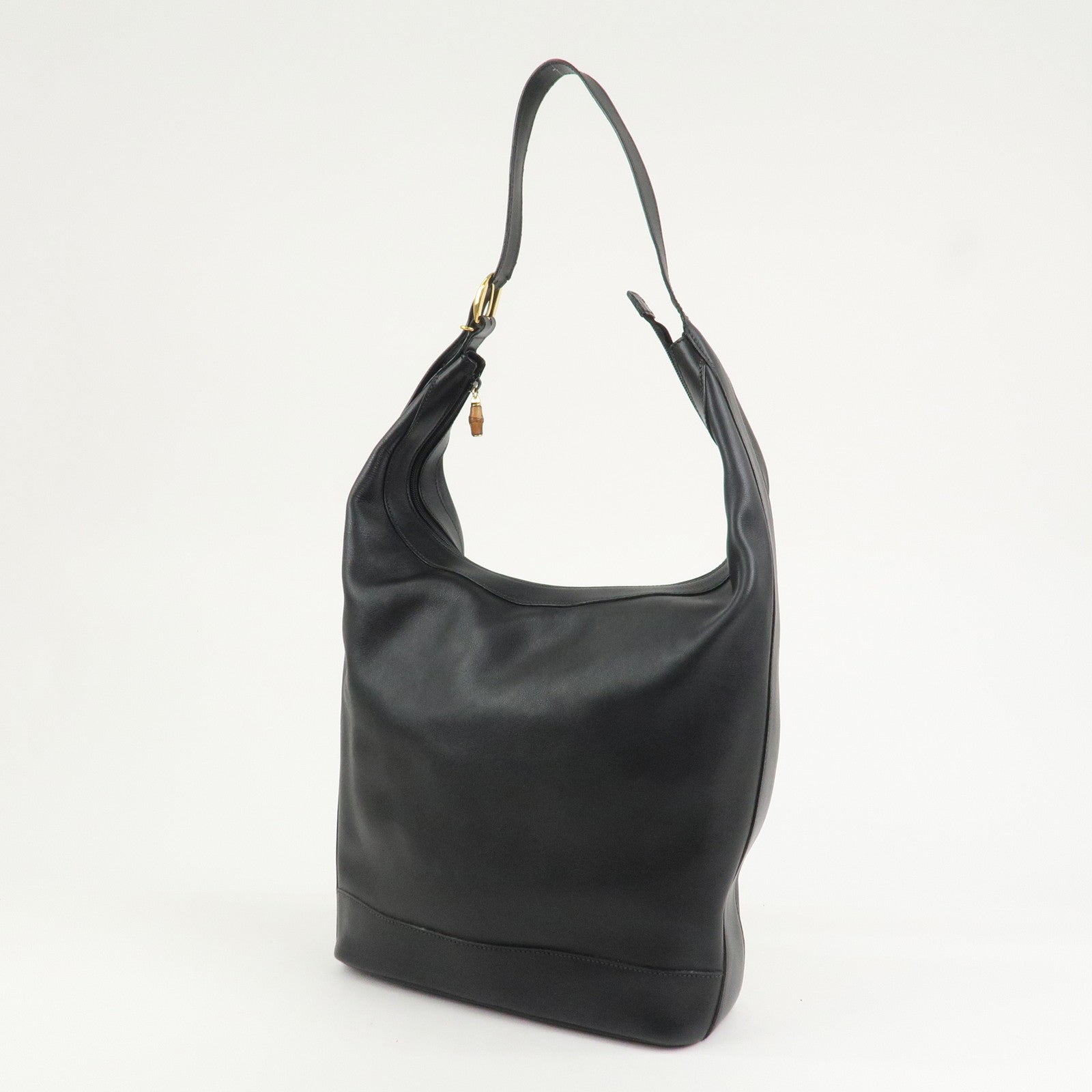 GUCCI Bamboo Leather Shoulder Bag Black 001.113.1643