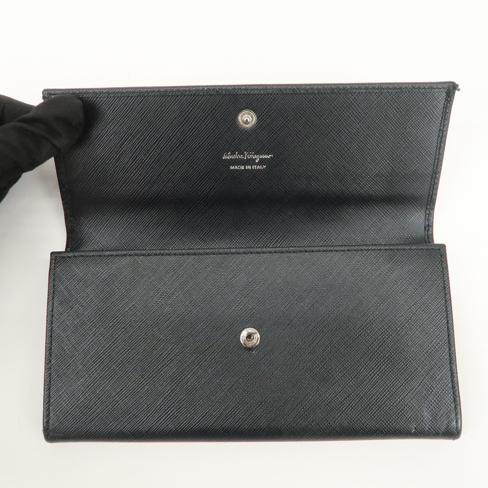 Ferragamo Gancini Vara Ribbon Set of 2 Wallet Black Pink