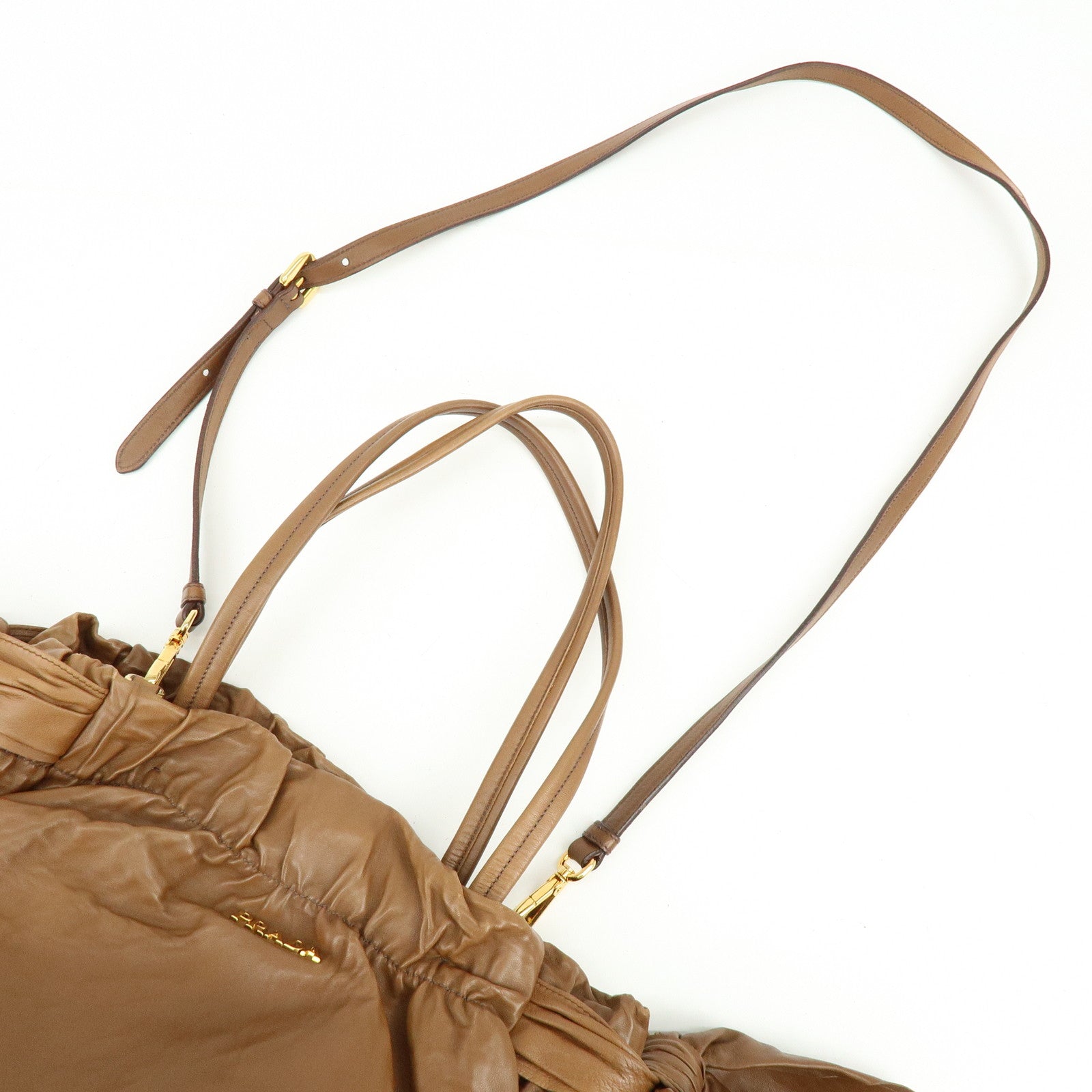 PRADA Leather Ribbon 2Way Bag Hand Bag Shoulder Bag Brown BN1760