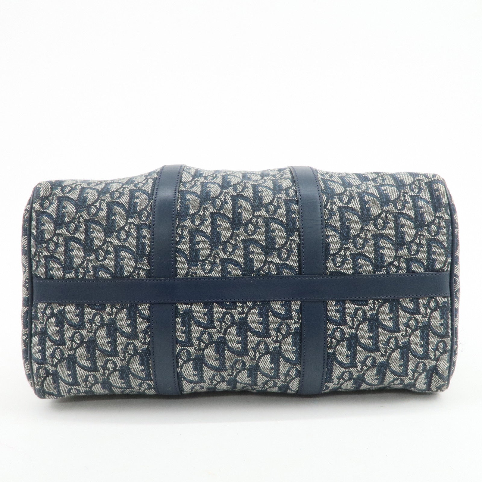 Christian Dior Trotter Jacquard Canvas Leather Boston Bag Navy