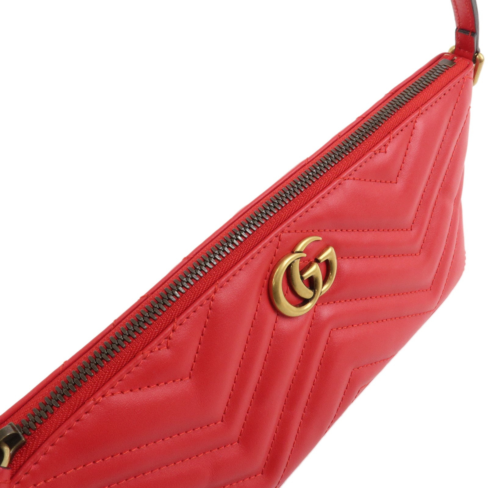 GUCCI GG Marmont Boat Bag Leather Shoulder Bag Red 739166