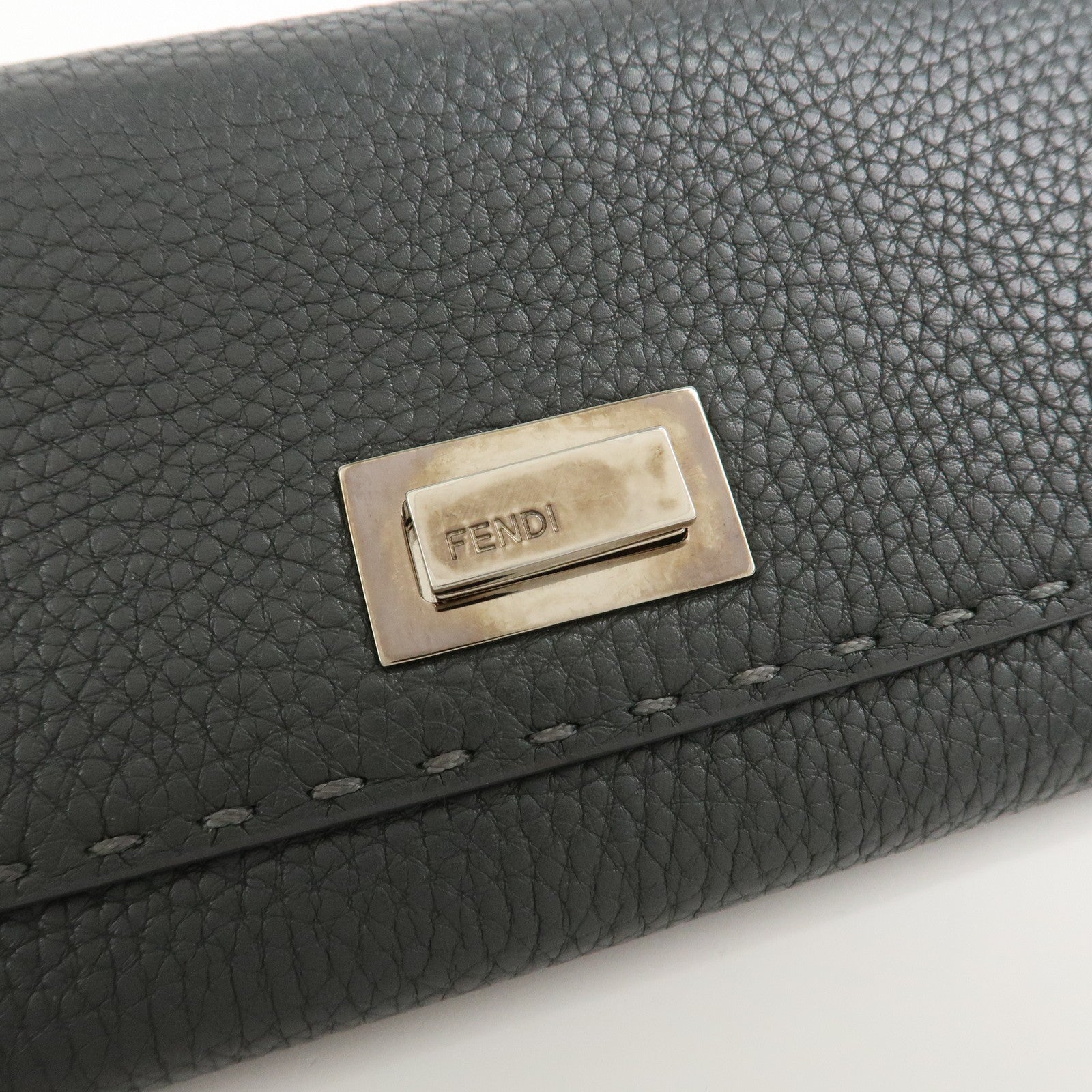 FENDI Seleria Leather Peekaboo Long Wallet Gray 8M0308