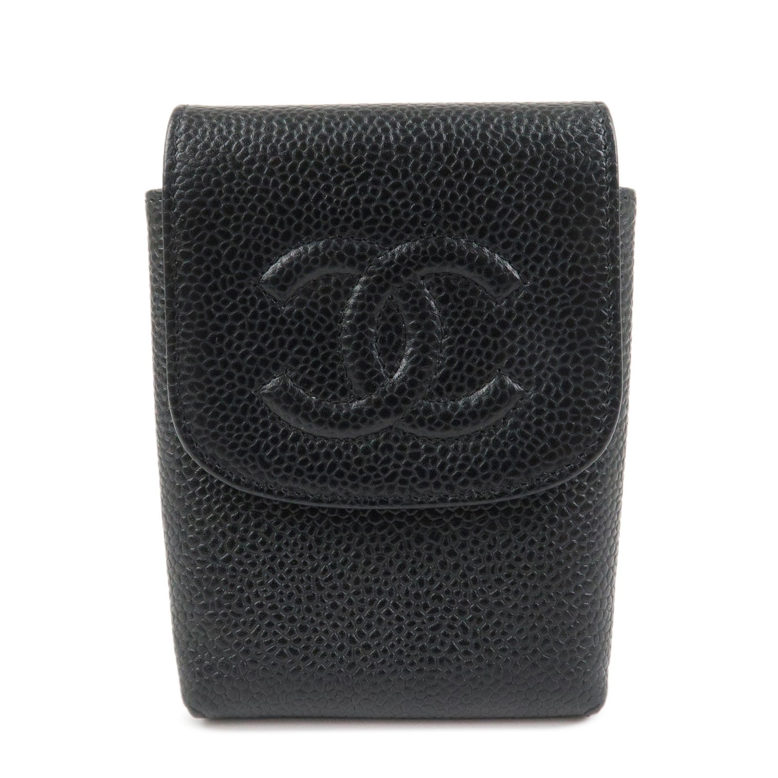 CHANEL COCO Mark Caviarskin Cigarette Case Black Noir A13511