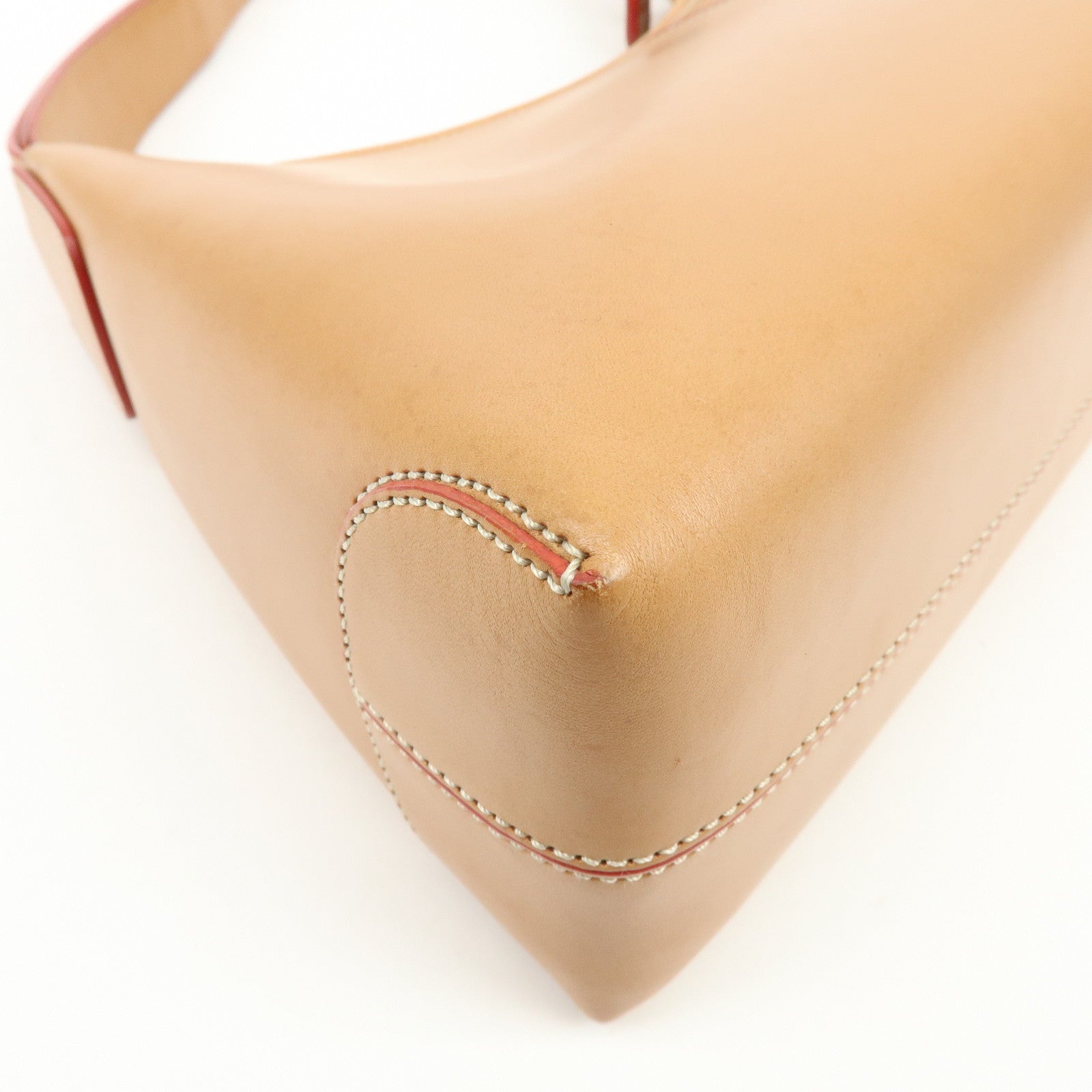 TOD'S Leather Stitched Shoulder Bag Hand Bag Camel