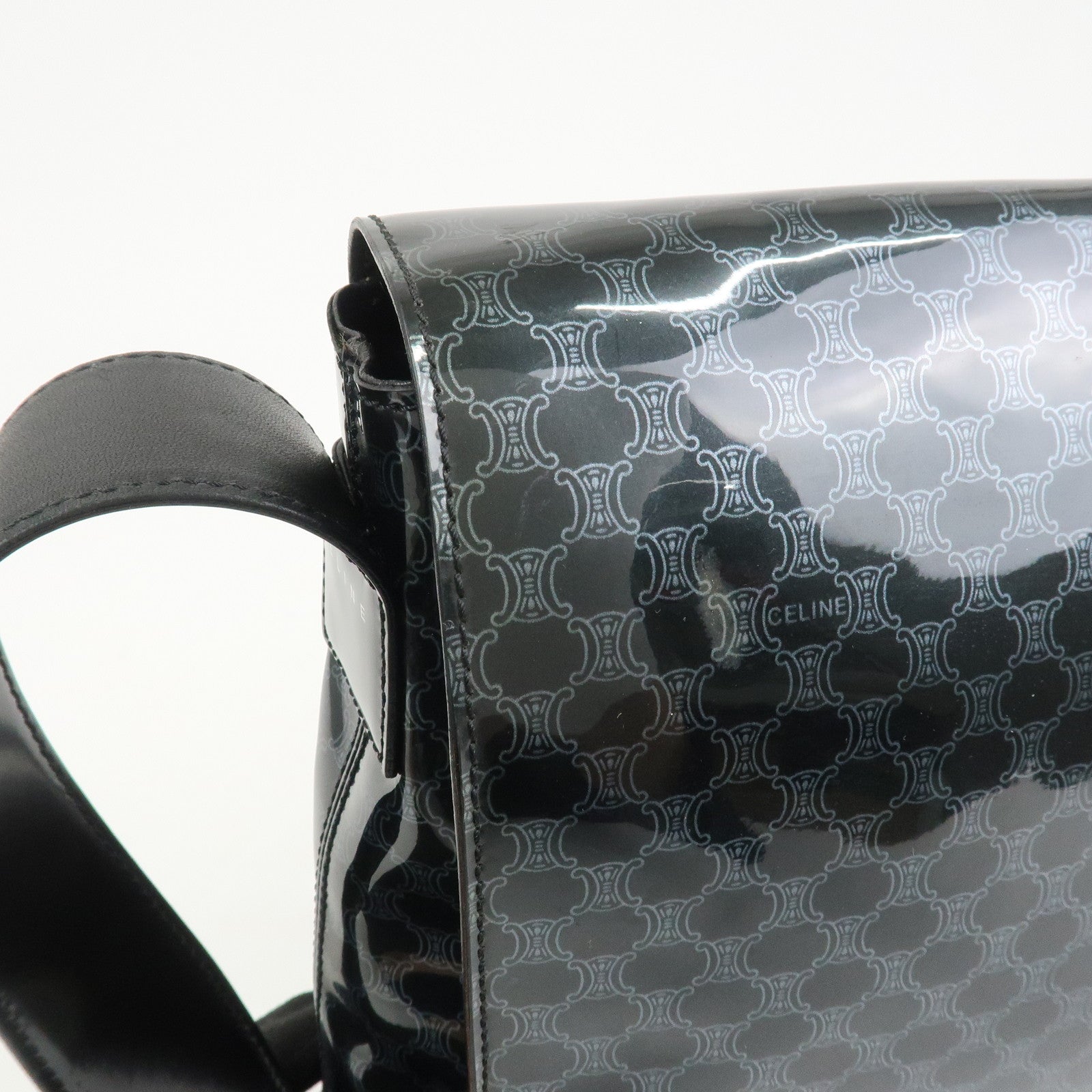 CELINE Macadam Vinyl Leather Shoulder Bag Crossbody Bag Black