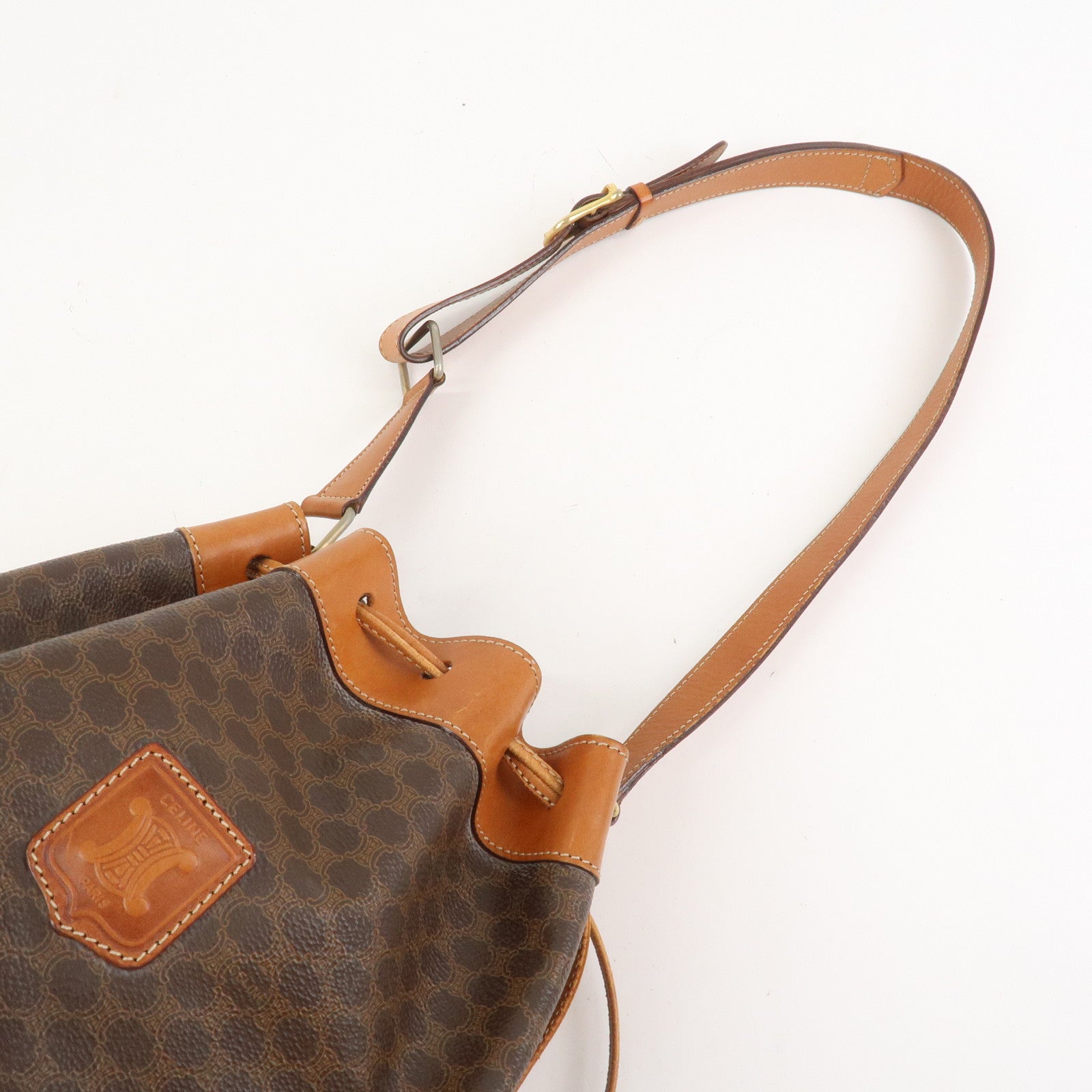 CELINE Macadam PVC Leather Drawstring Shoulder Bag Brown