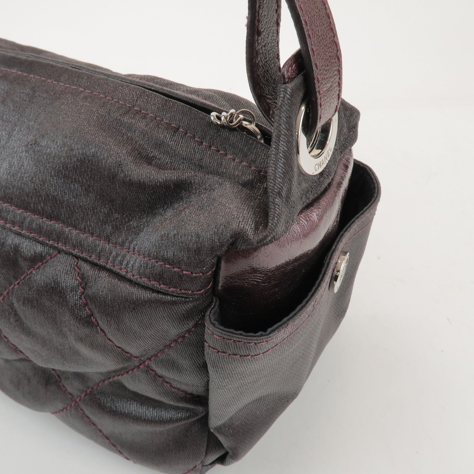 CHANEL Biarritz PVC Coated Canvas Calf Leather Shoulder Bag A34205