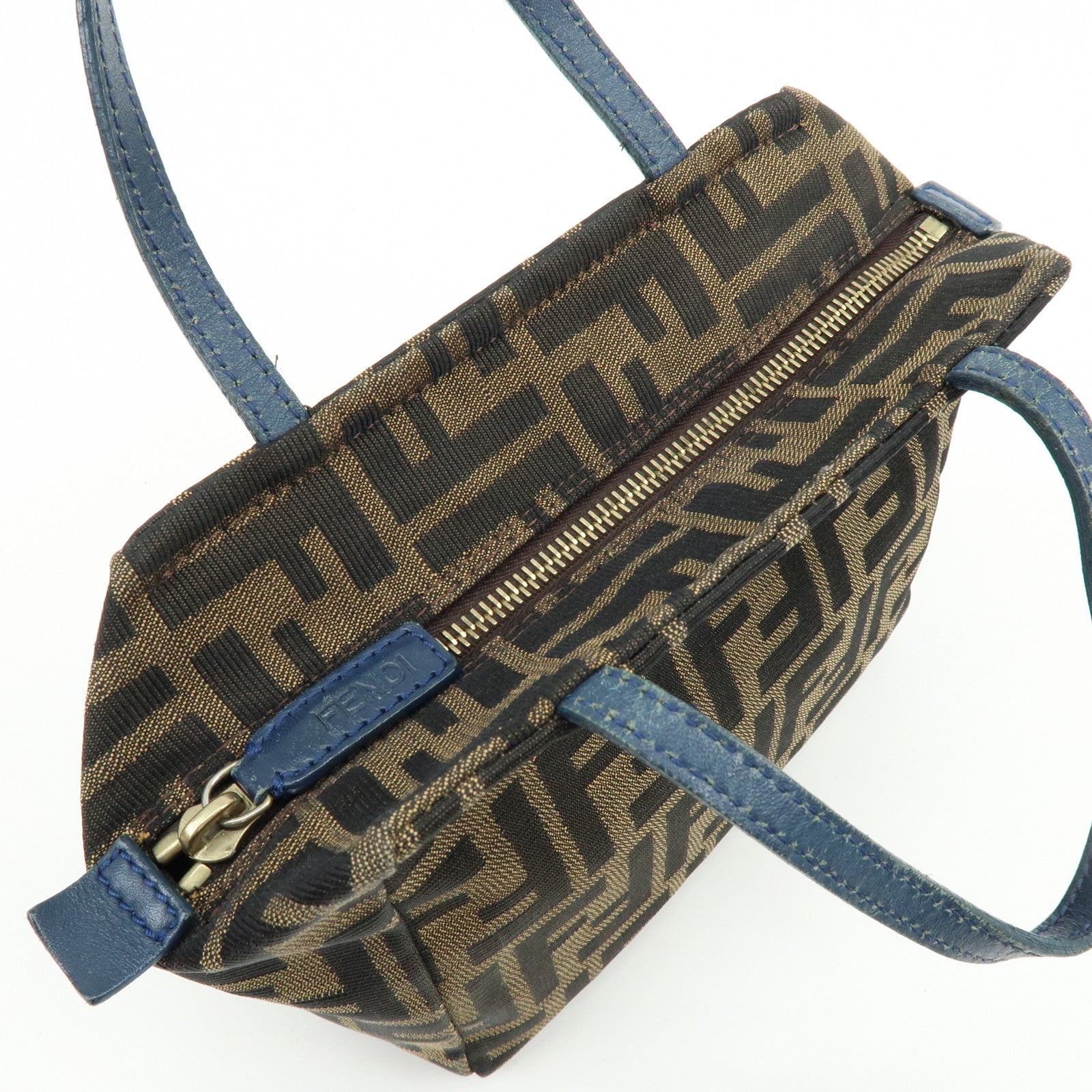 FENDI Zucca Canvas Leather Hand Bag Brown Black Navy 8N0000