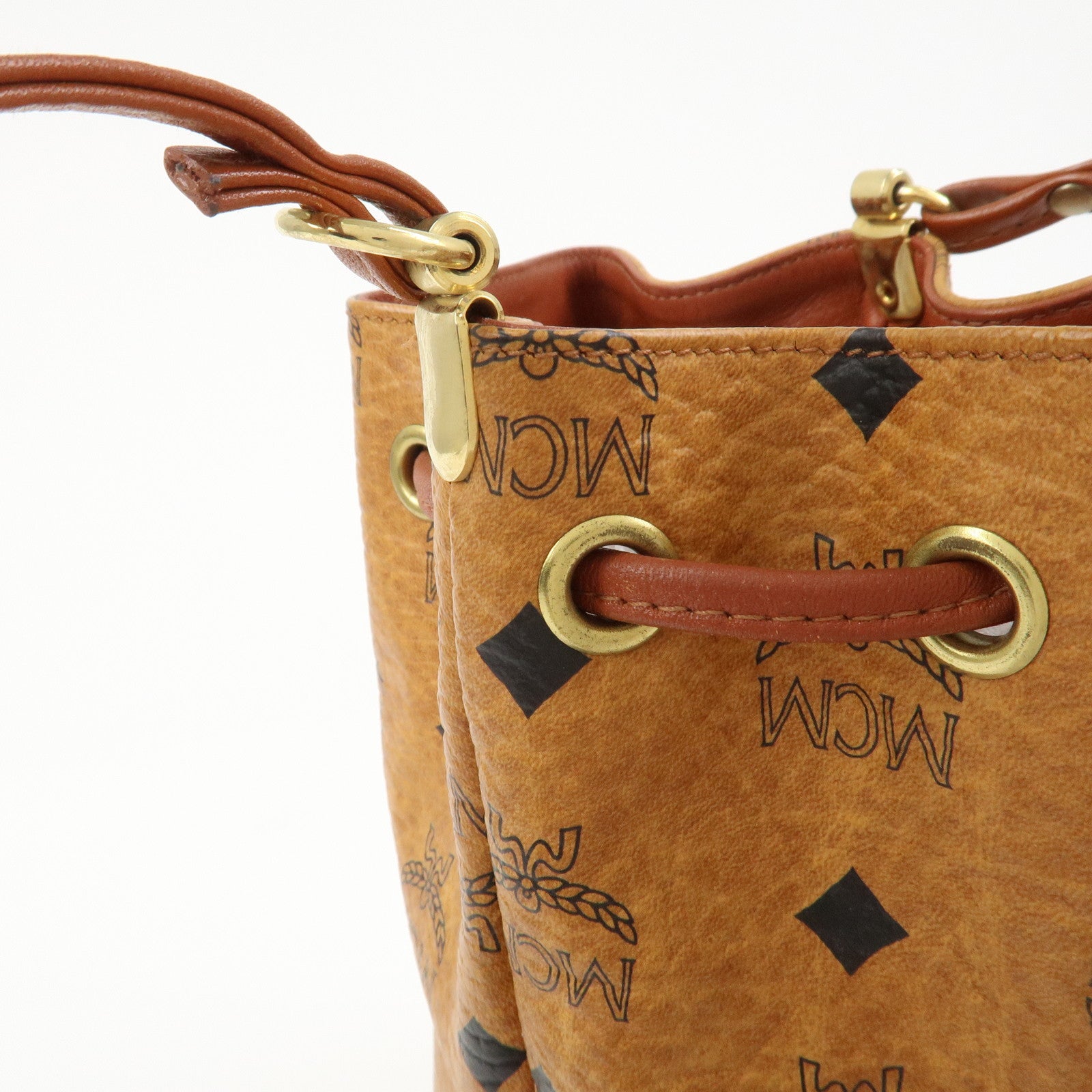 MCM Logo Leather Shoulder Bag Crossbody Bag Brown
