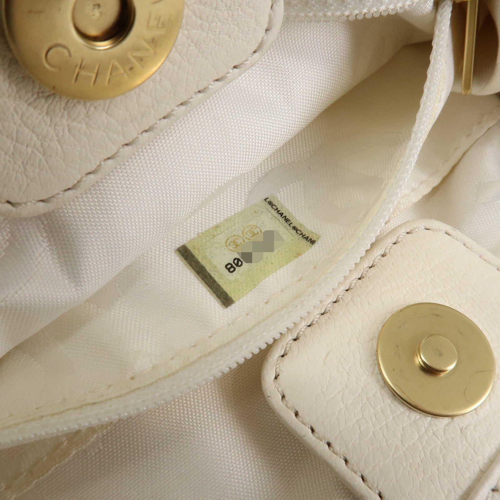 CHANEL COCO Mark Leather Wood Hand Bag Ivory