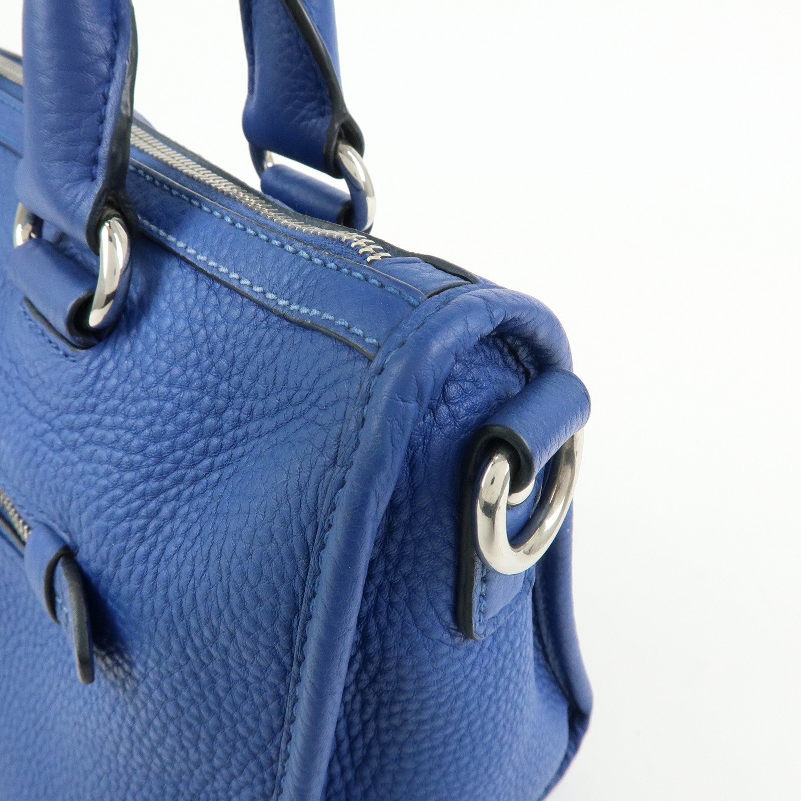 PRADA Leather 2Way Bag Hand Bag Shoulder Bag Blue BL0805