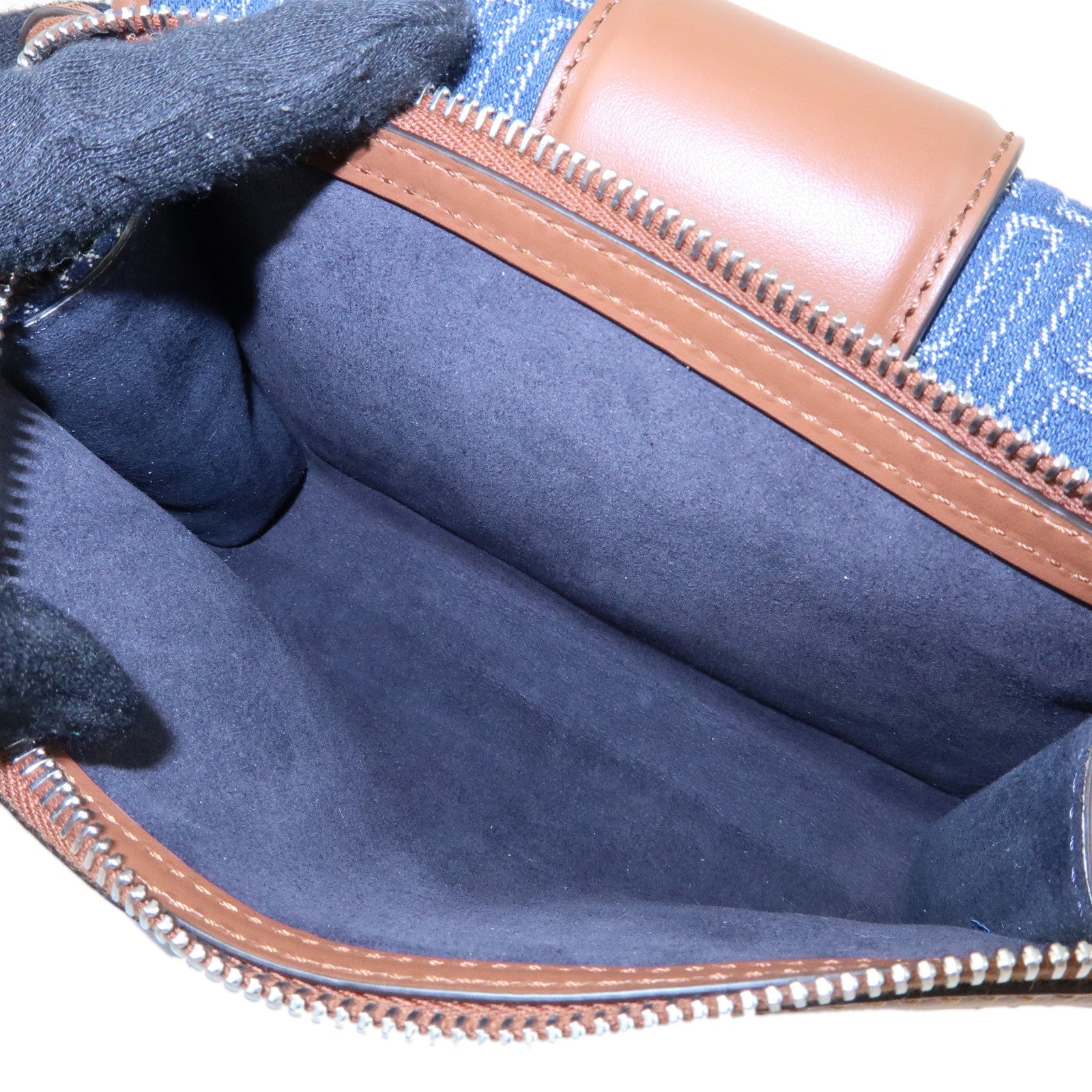 FENDI Zucca Canvas Leather Shoulder Bag Double Bucket Blue 7VA649
