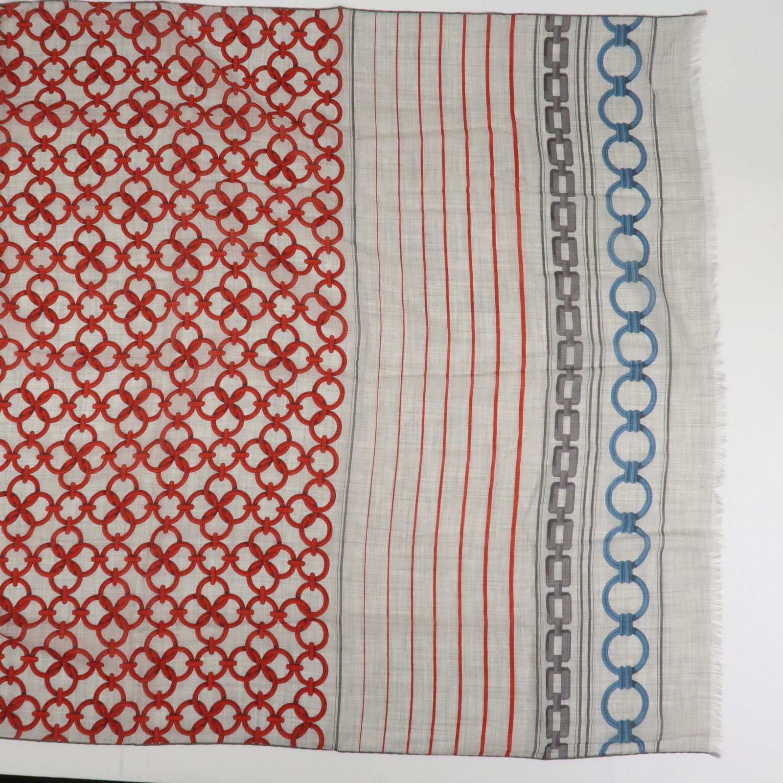 HERMES Rectangle Scarf Maillon et Chﾃｪne Cashmere 100% Gray Red