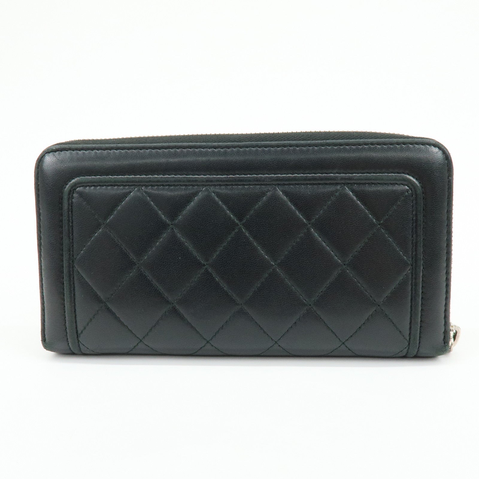 CHANEL COCO Mark Matelasse Lamb Skin Round Zippy Wallet Black