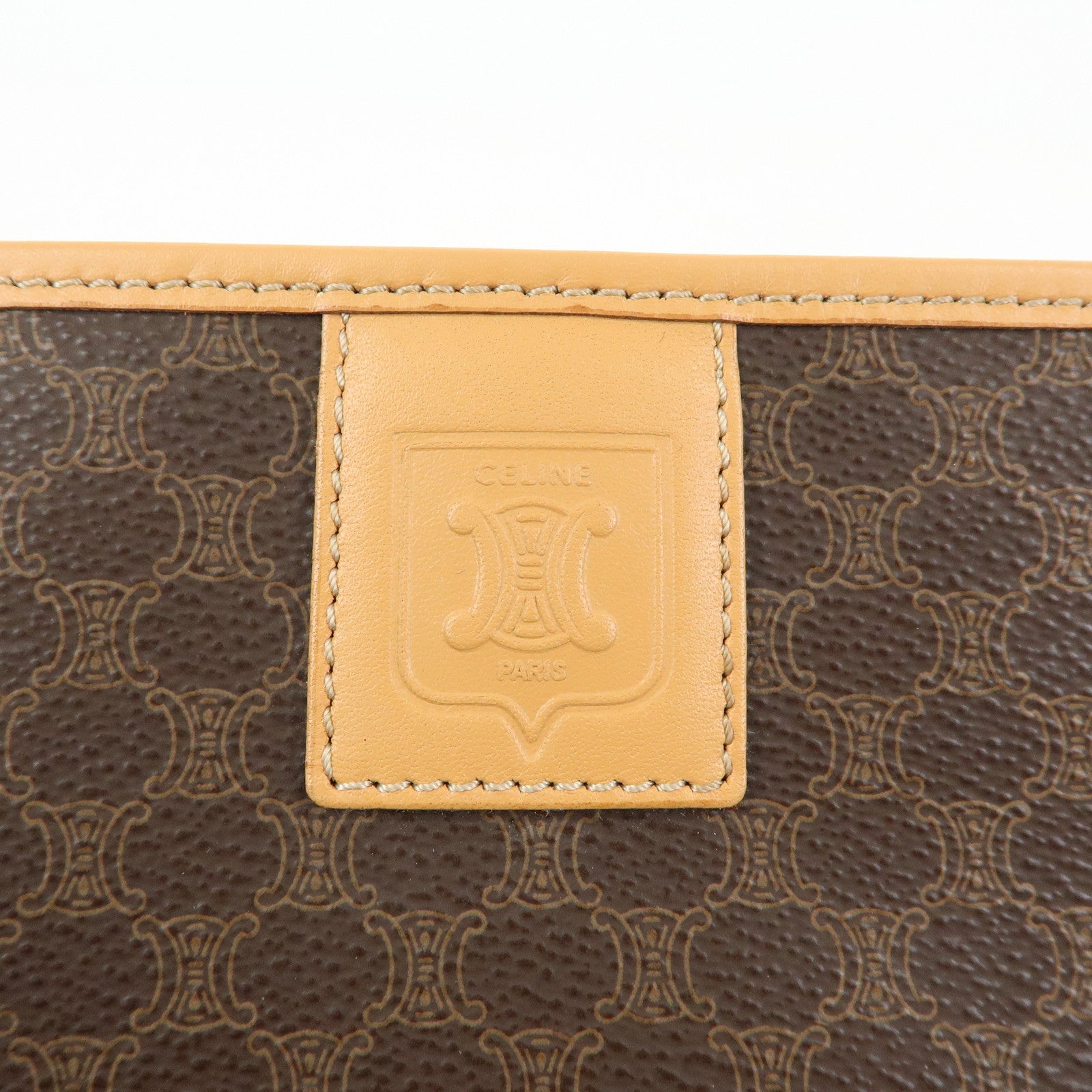 CELINE Macadam PVC Leather Clutch Bag Cosmetic Pouch Brown