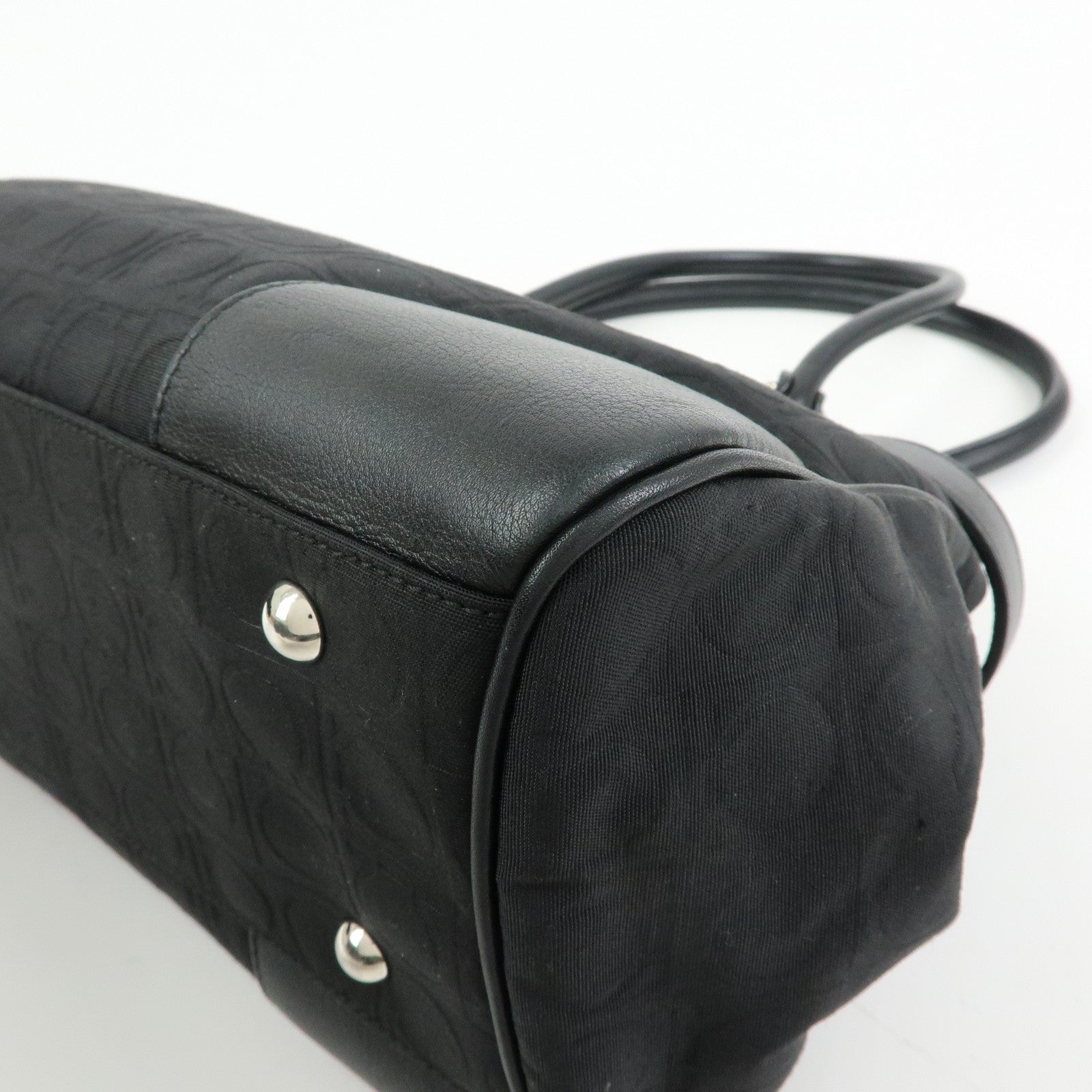 Ferragamo Ganchini Nylon Leather Shoulder Bag Hand Bag Black