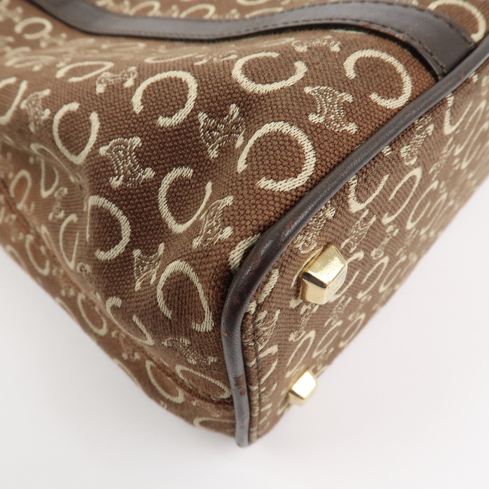 CELINE C Macadam Canvas Leather Hand Bag Brown Beige
