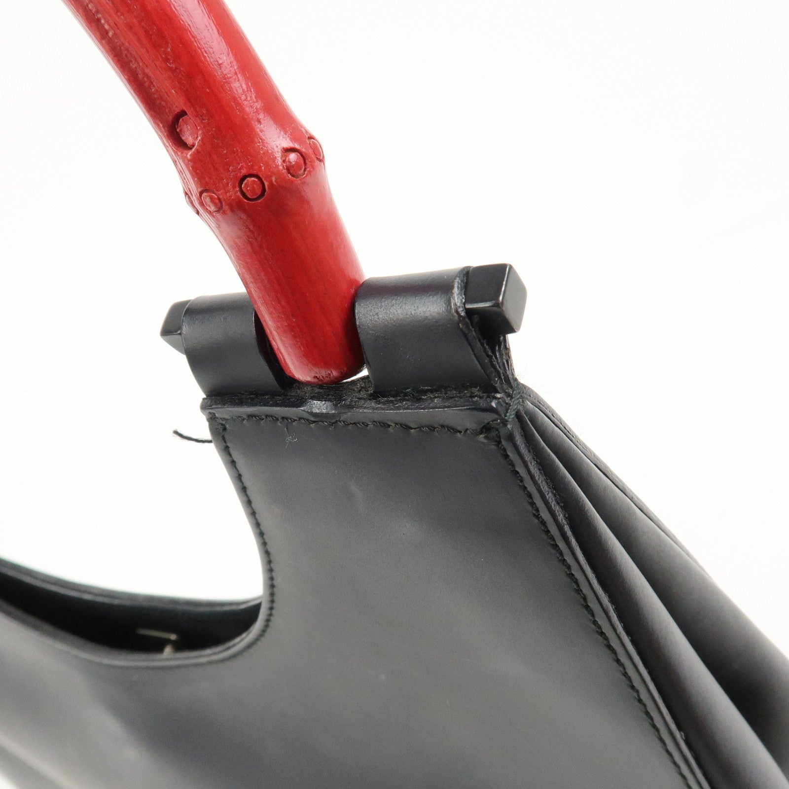 GUCCI Bamboo Handle Shoulder Bag Hand Bag Black Red 001.3739