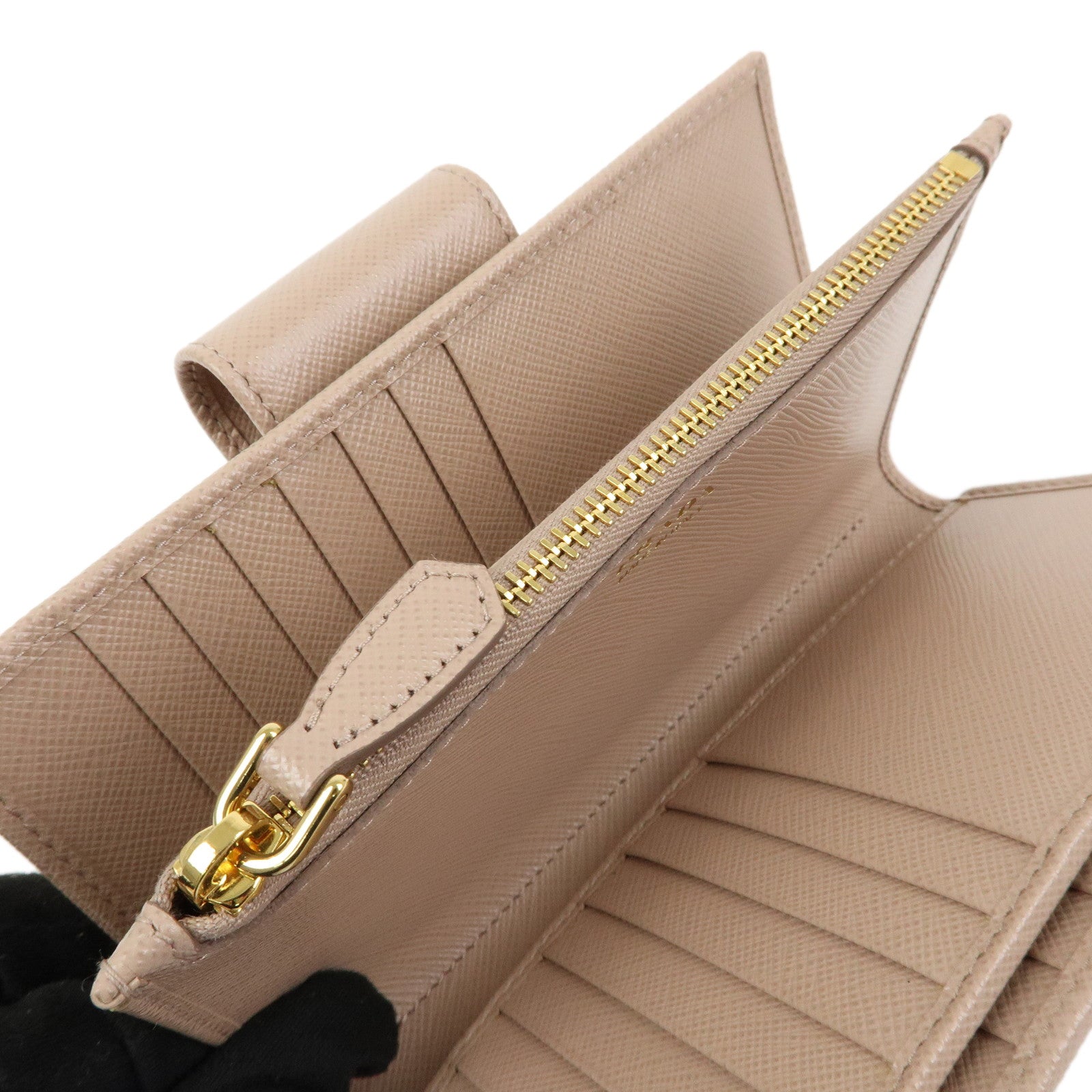PRADA Logo Saffiano Leather Flap Long Wallet Pink Beige 1ML005