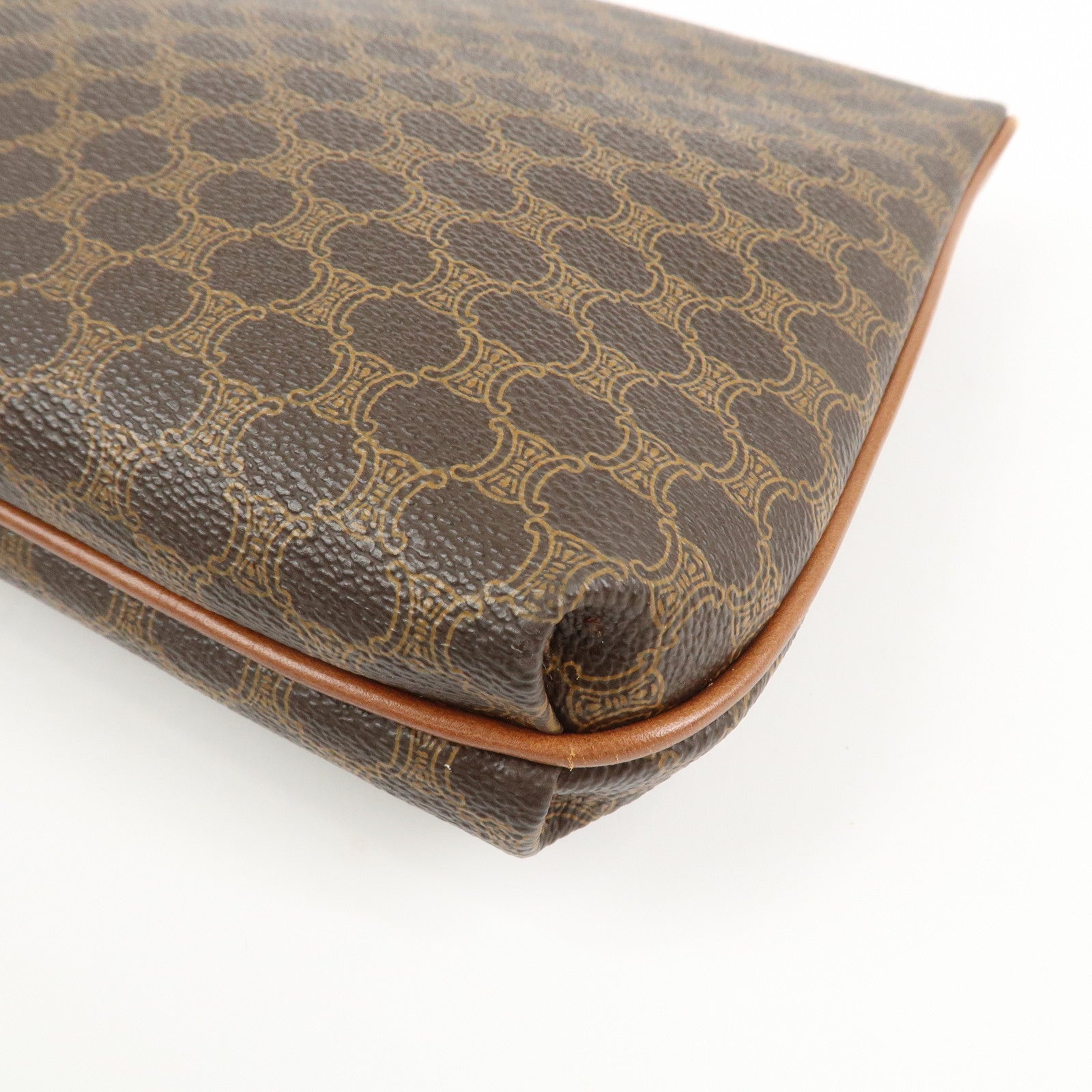 CELINE Macadam PVC Leather Clutch Bag Pouch Brown