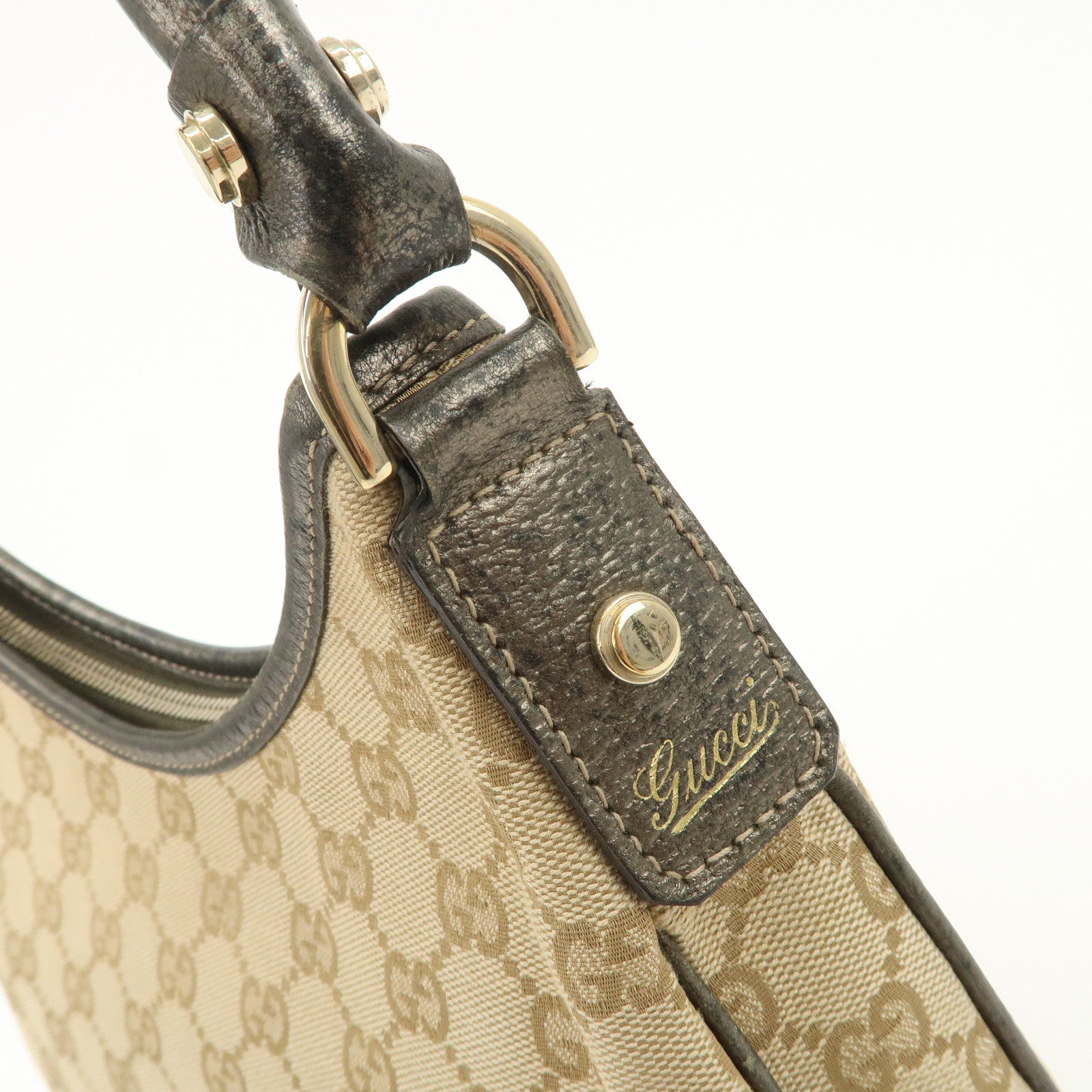 GUCCI Abbey GG Canvas Leather Shoulder Bag Beige Bronze 130738 Used
