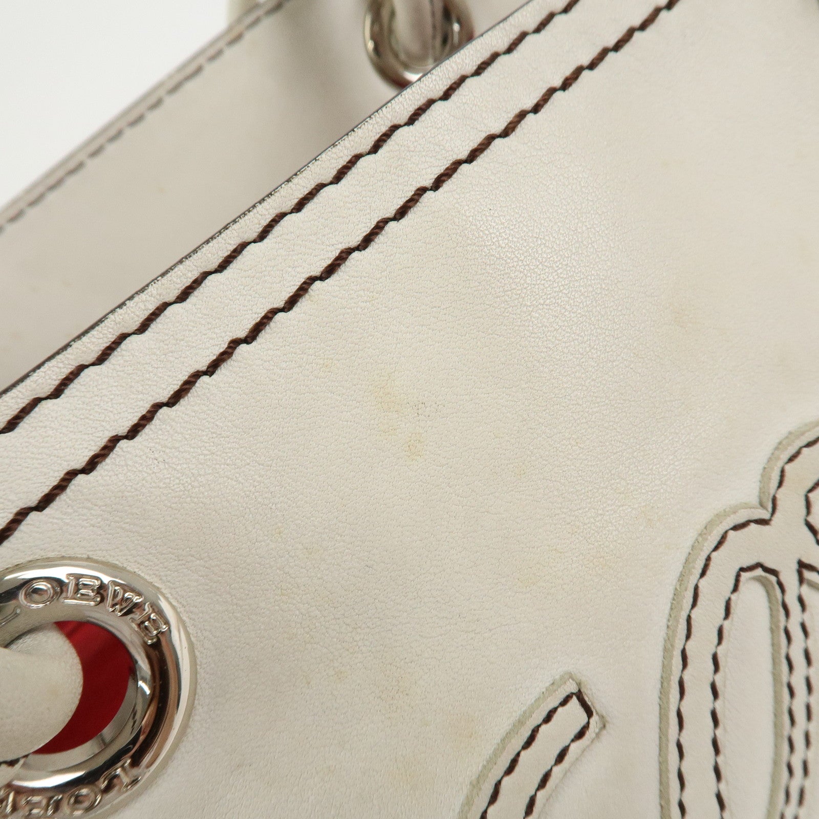 LOEWE Anagram Leather Shopper Tote Bag Shoulder Bag Hand Bag Ivory