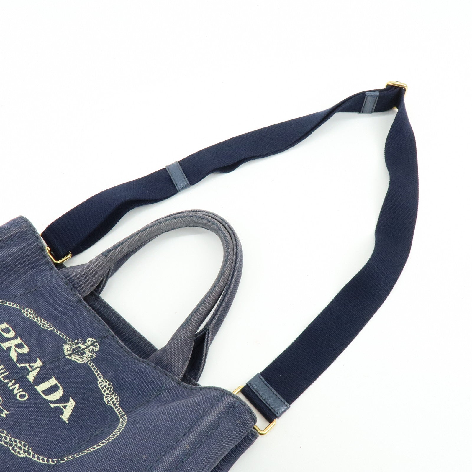 PRADA Canapa Mini Canvas 2Way Bag Hand Bag Navy 1BG439