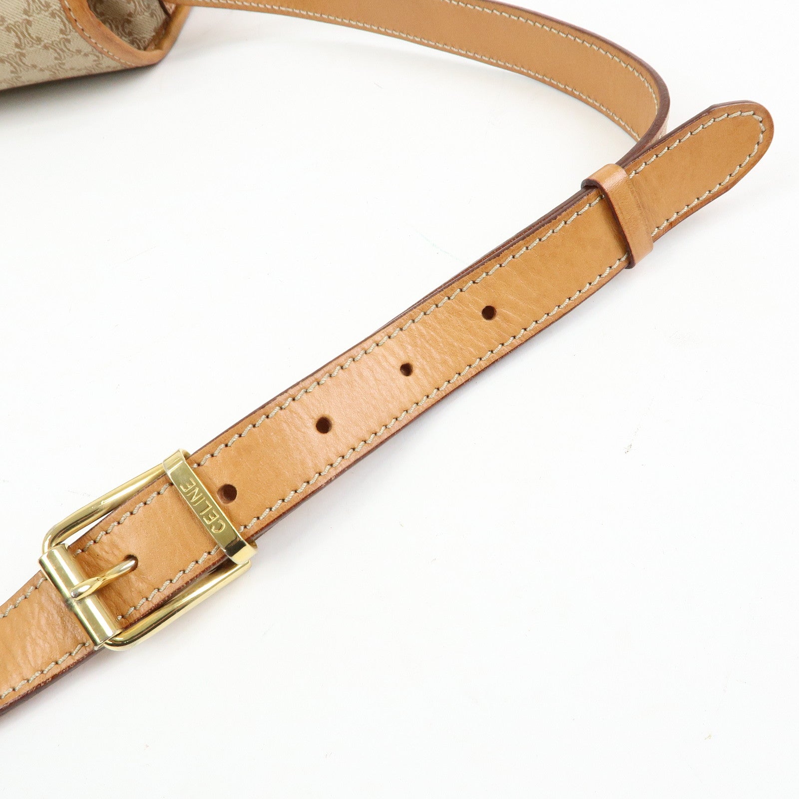 CELINE Macadam PVC Leather Shoulder Bag Beige Brown
