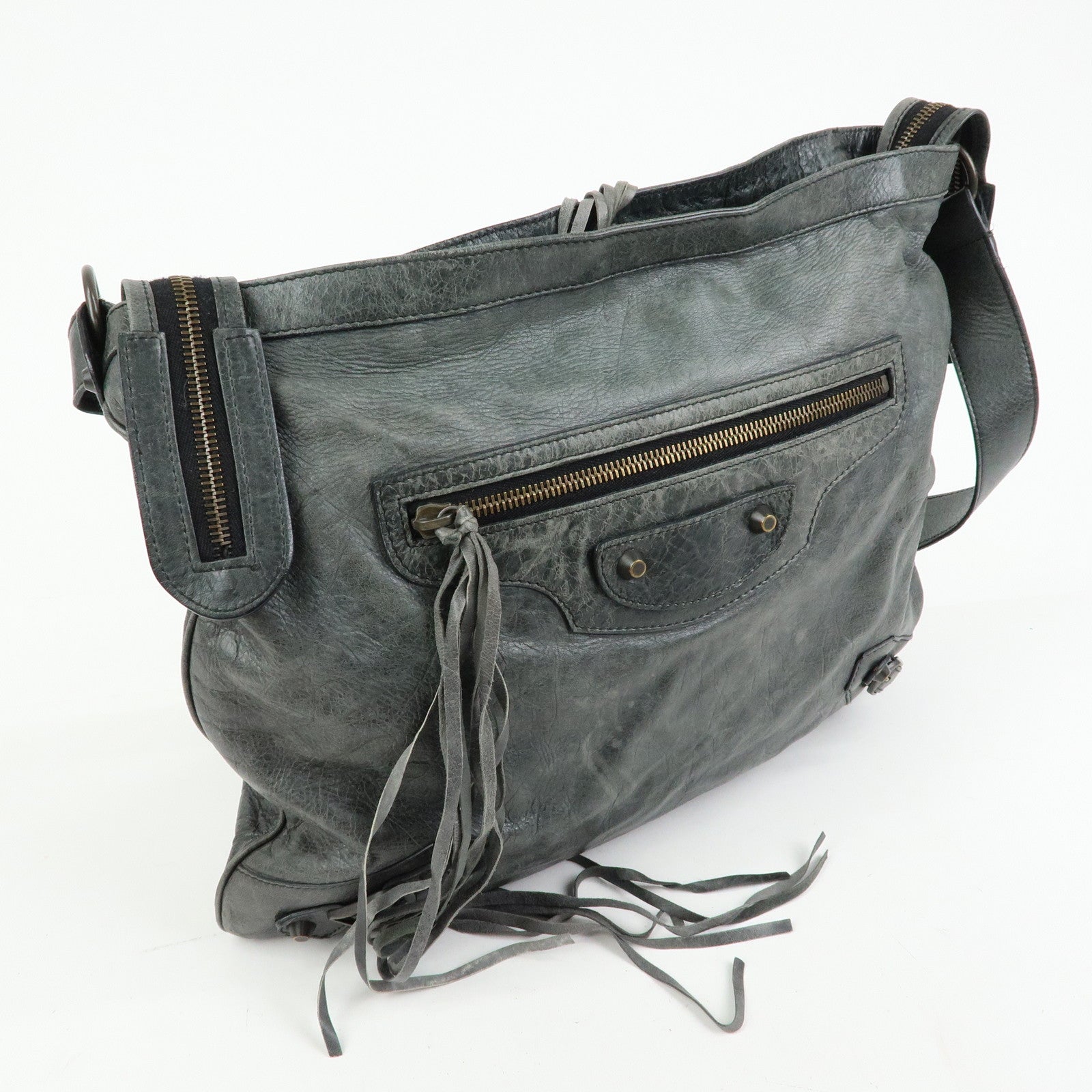 BALENCIAGA Leather The Messenger Bag Shoulder Crossbody Bag 177289
