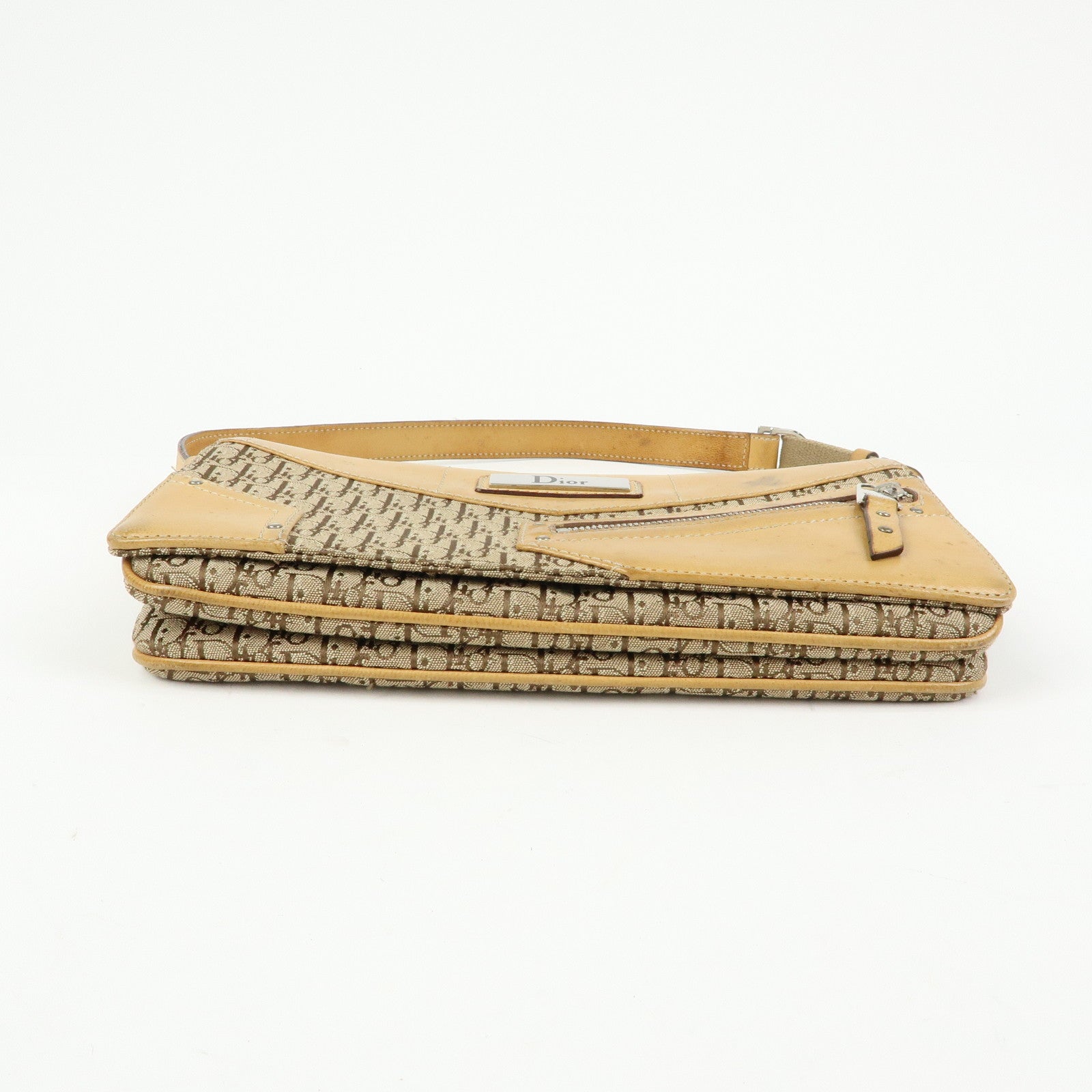 Christian Dior Trotter Canvas Leather Hand Bag Beige Brown