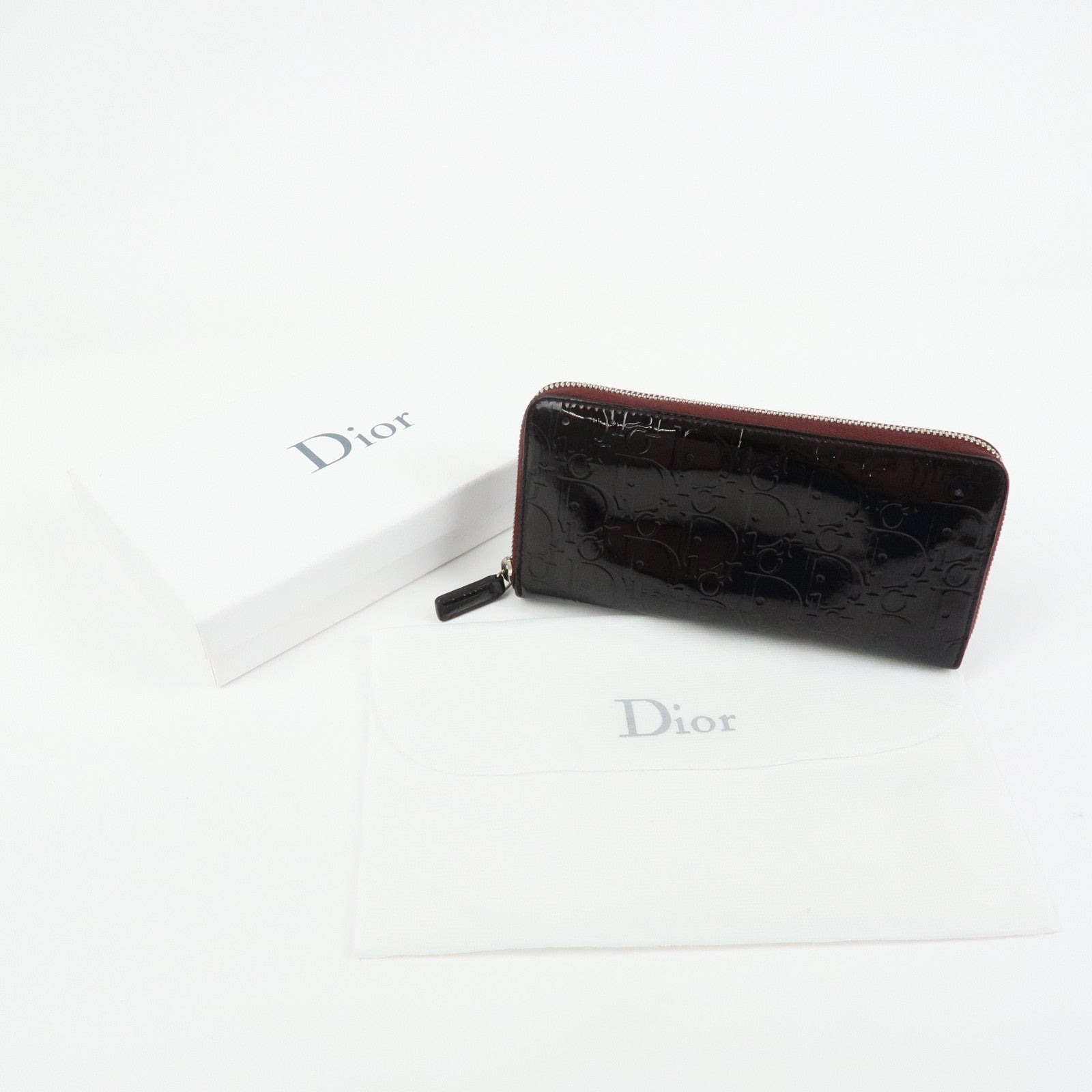 Christian Dior Trotter Patent Leather Round Zippy Wallet Purple