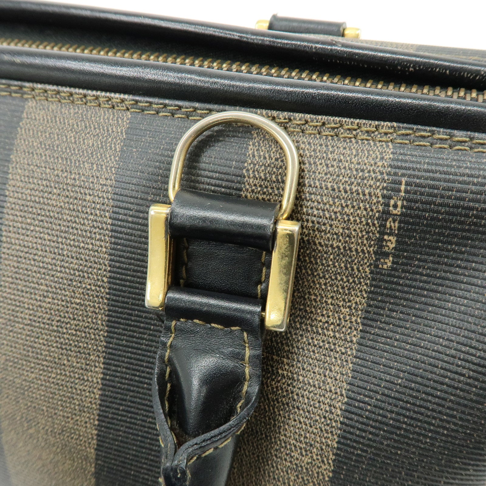 FENDI Pequin PVC Leather Boston Bag Hand Bag Black Brown