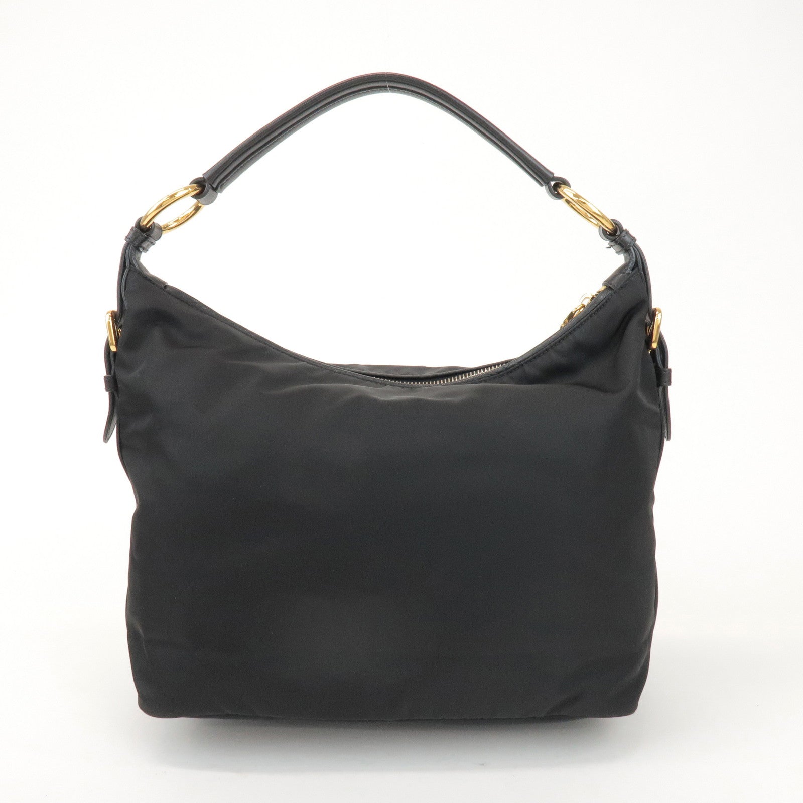 PRADA Triangle Logo Nylon Leather Shoulder Bag Black