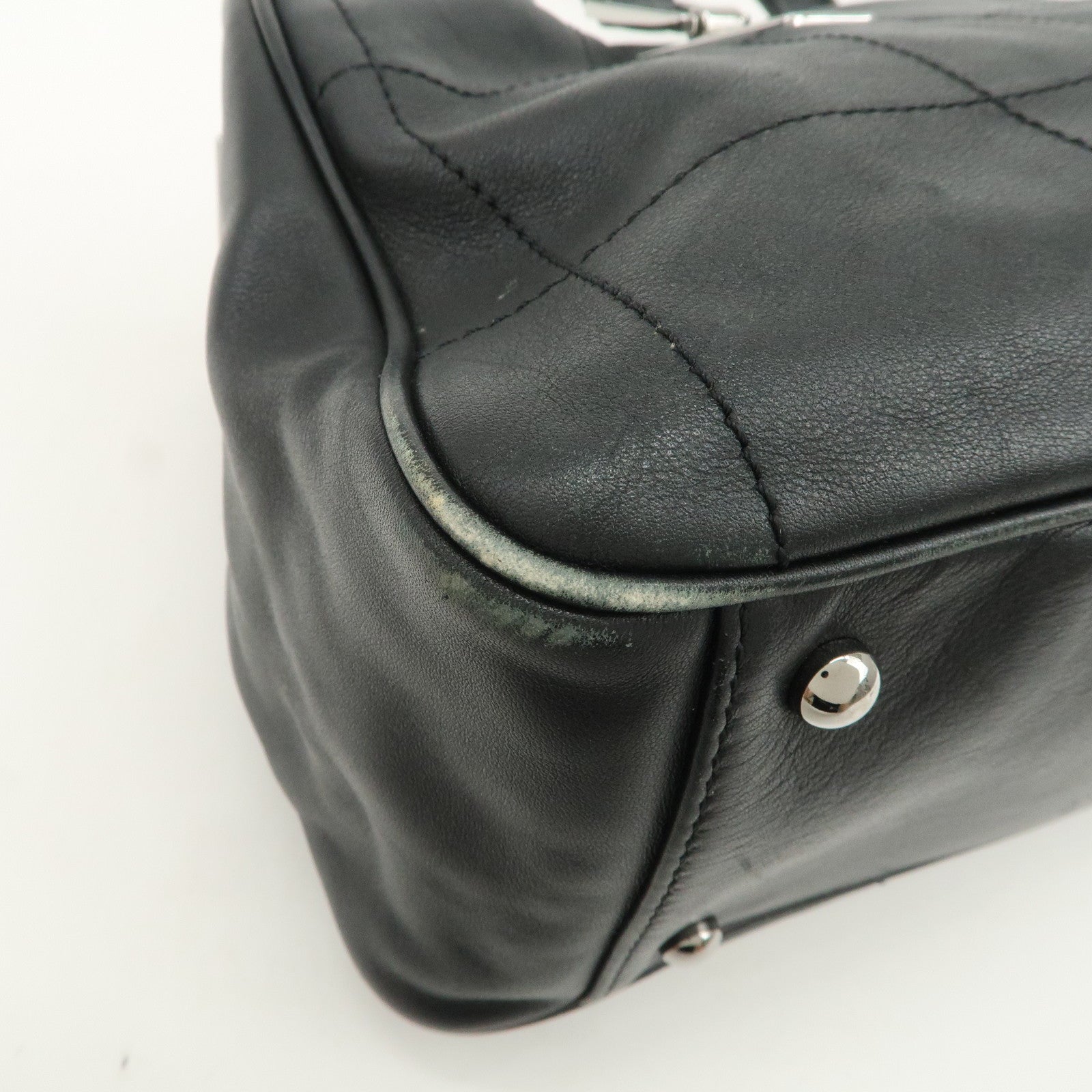 CHANEL Chocolate Bar Lamb Skin Mini Boston Bag Hand Bag Black