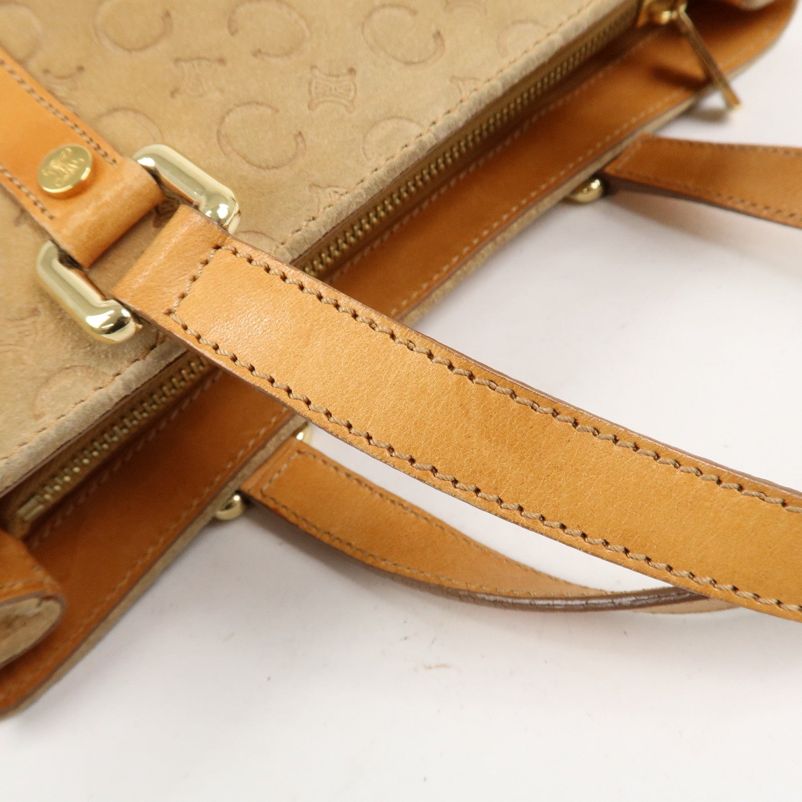 CELINE C Macadam Suede Leather Hand Bag Tote Bag Brown Gold HDW
