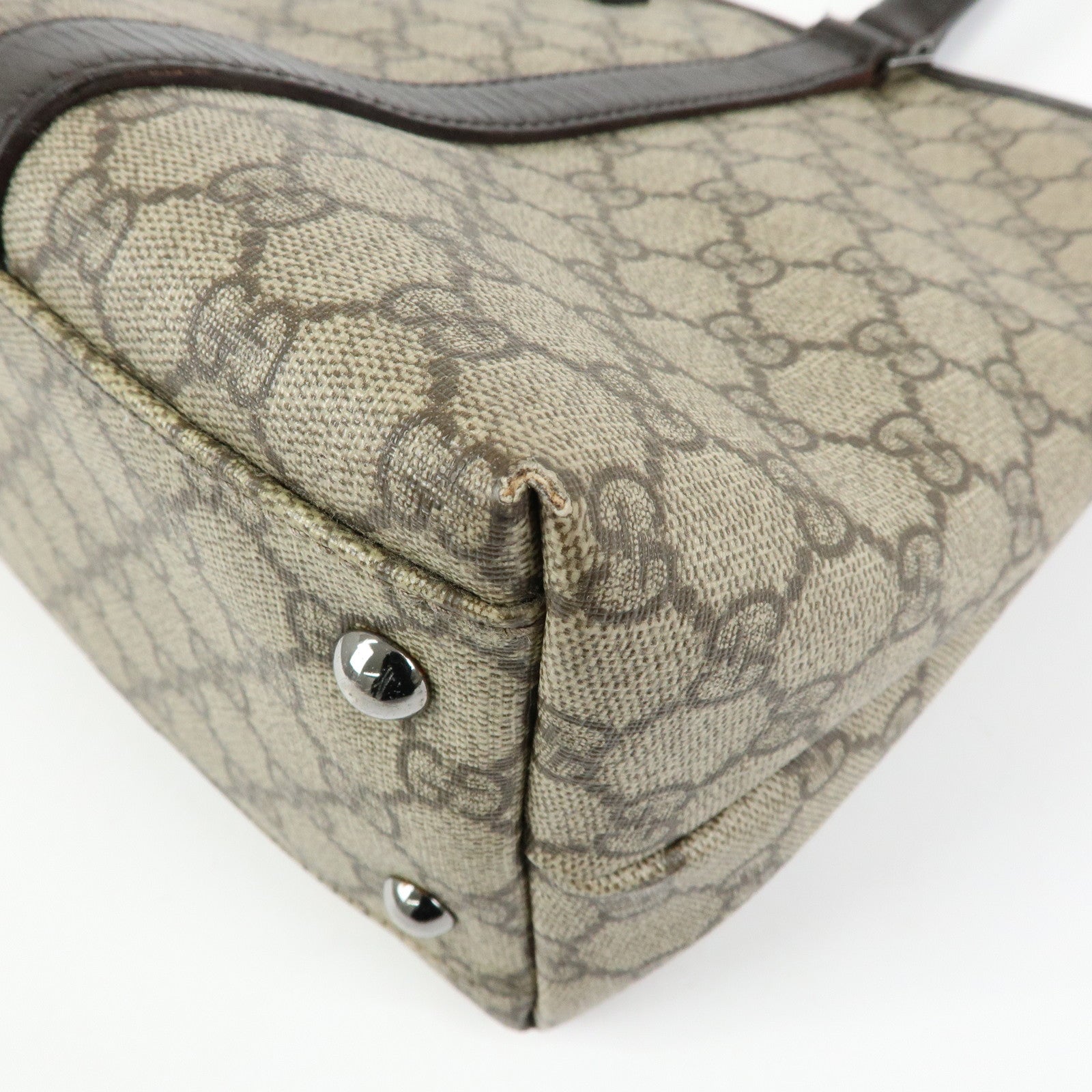 GUCCI GG Supreme Leather Tote Bag Shoulder Bag Beige Brown 114595