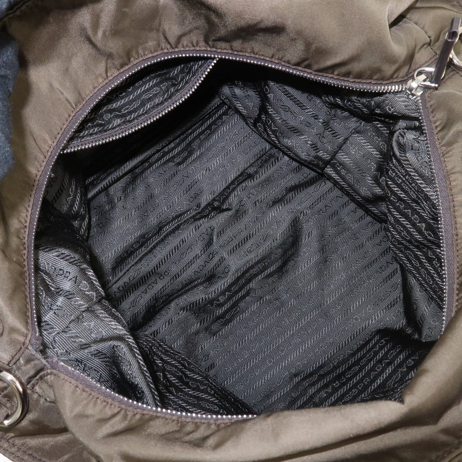 PRADA Triangle Logo Nylon Leather 2Way Hand Bag Shoulder Bag Khaki