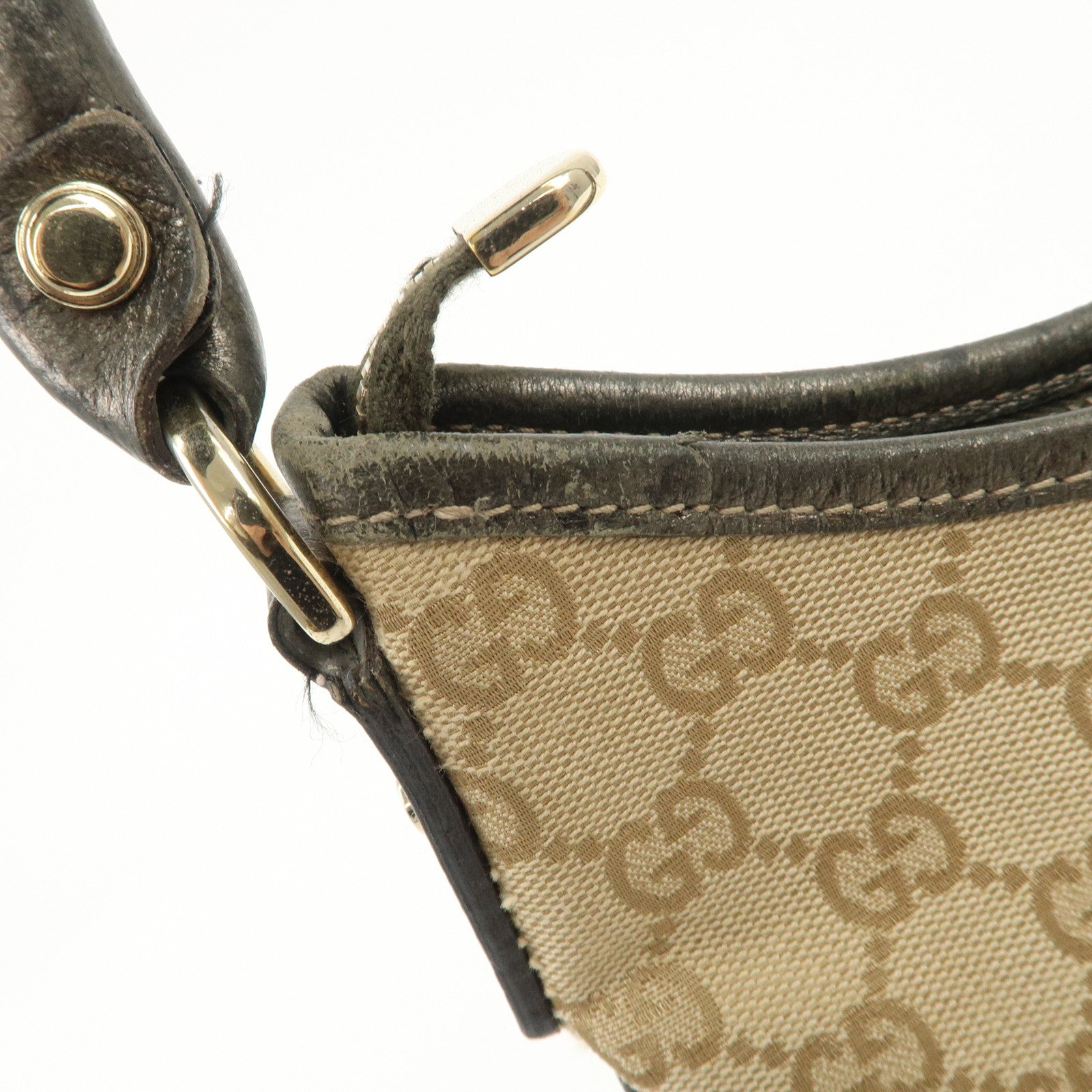 GUCCI Abbey GG Canvas Leather Shoulder Bag Beige Bronze 130738 Used