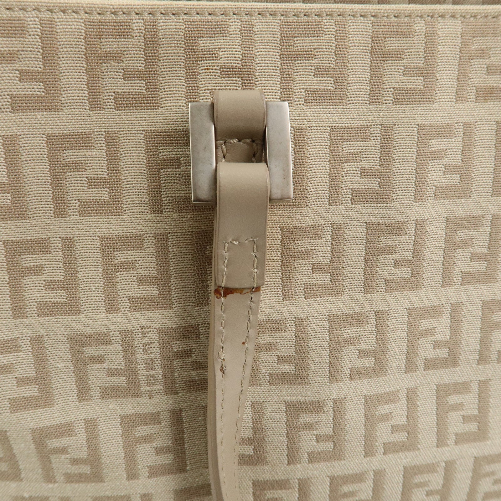 FENDI Zucchino Canvas Leather Tote Bag Hand Bag Beige 8BH072
