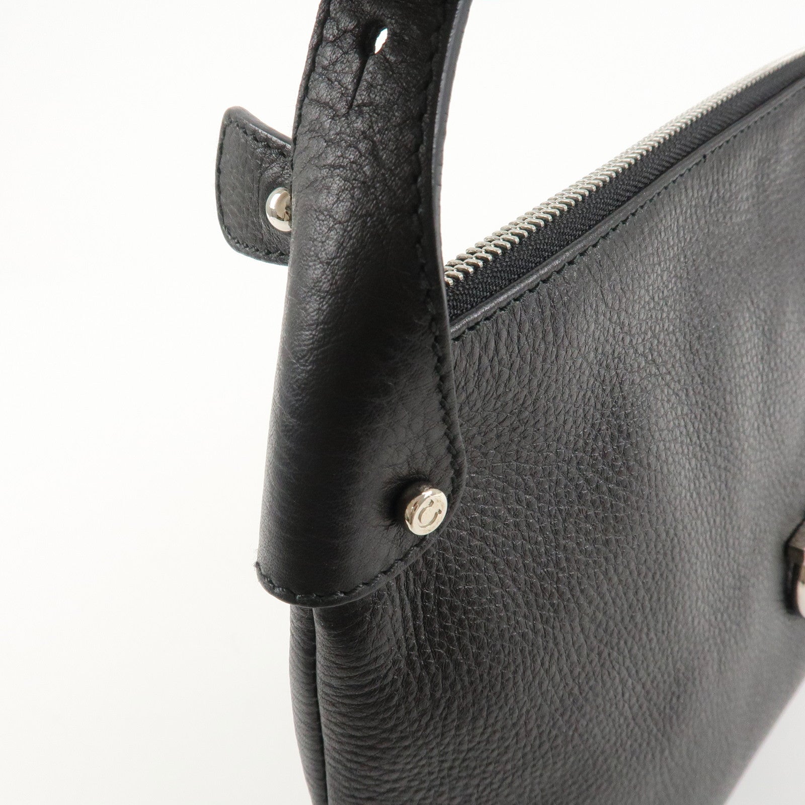 Ferragamo Gancini Leather Shoulder Bag Black Used