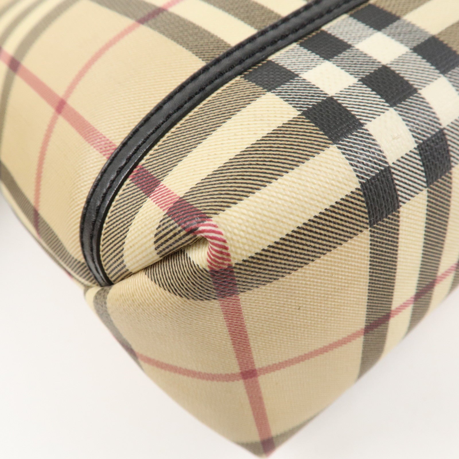 BURBERRY Nova Plaid Canvas Leather Shoulder Bag Hand Bag Beige Black Used