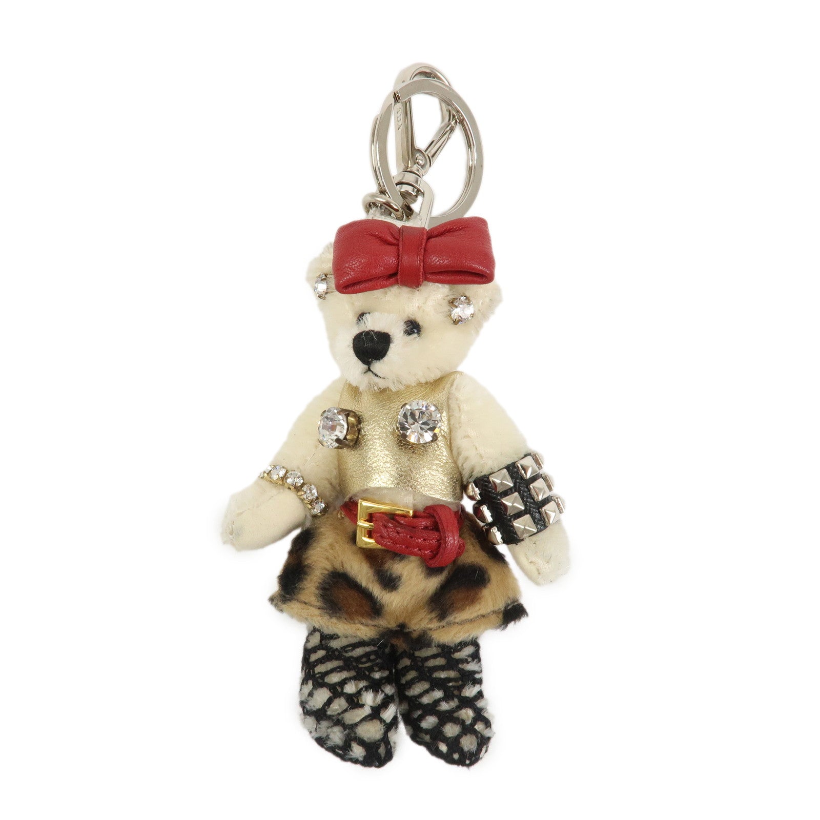 PRADA Teddy Bear Bag Key Charm Key Leopard Bijou Ivory