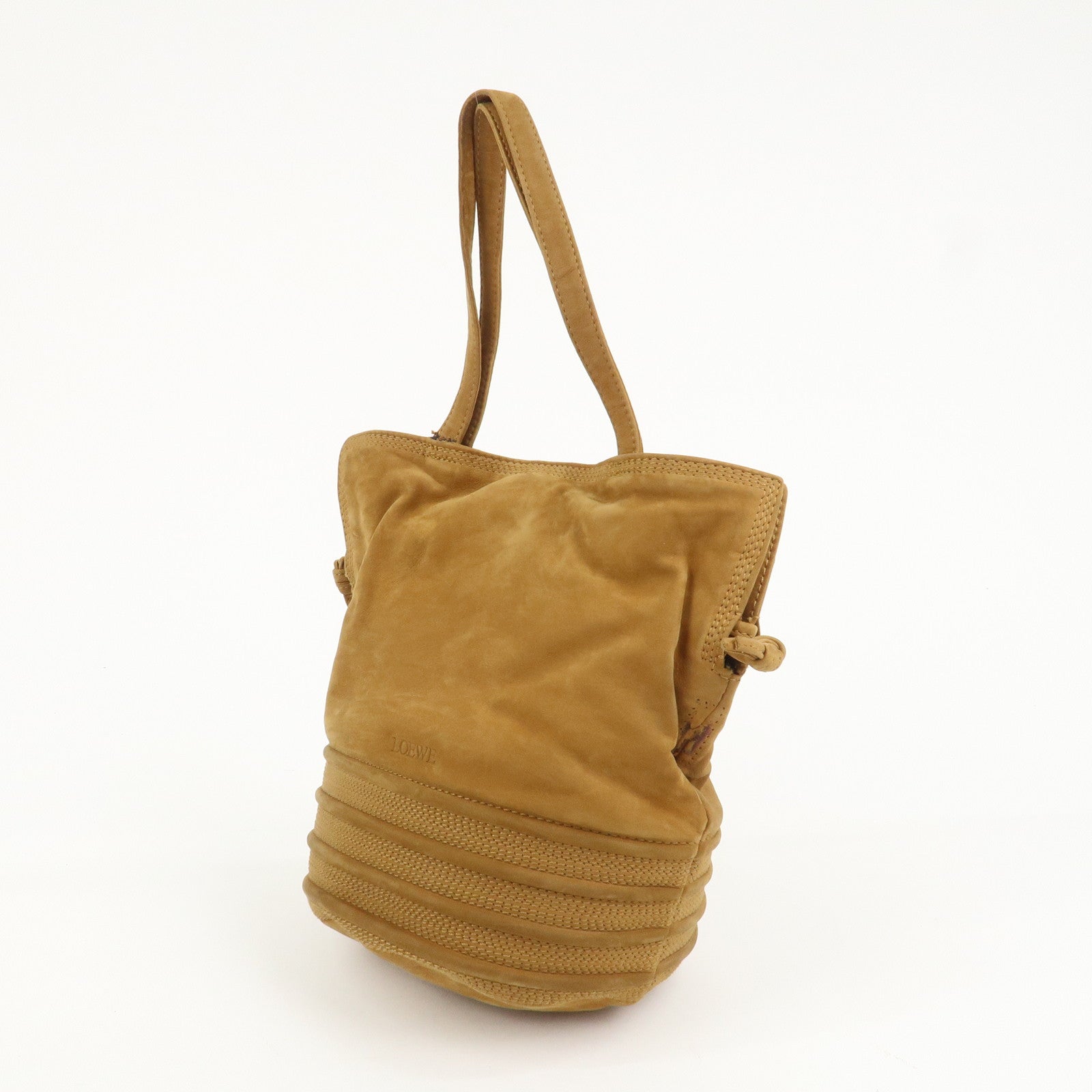 LOEWE Anagram Suede Drawstring Hand Bag Brown